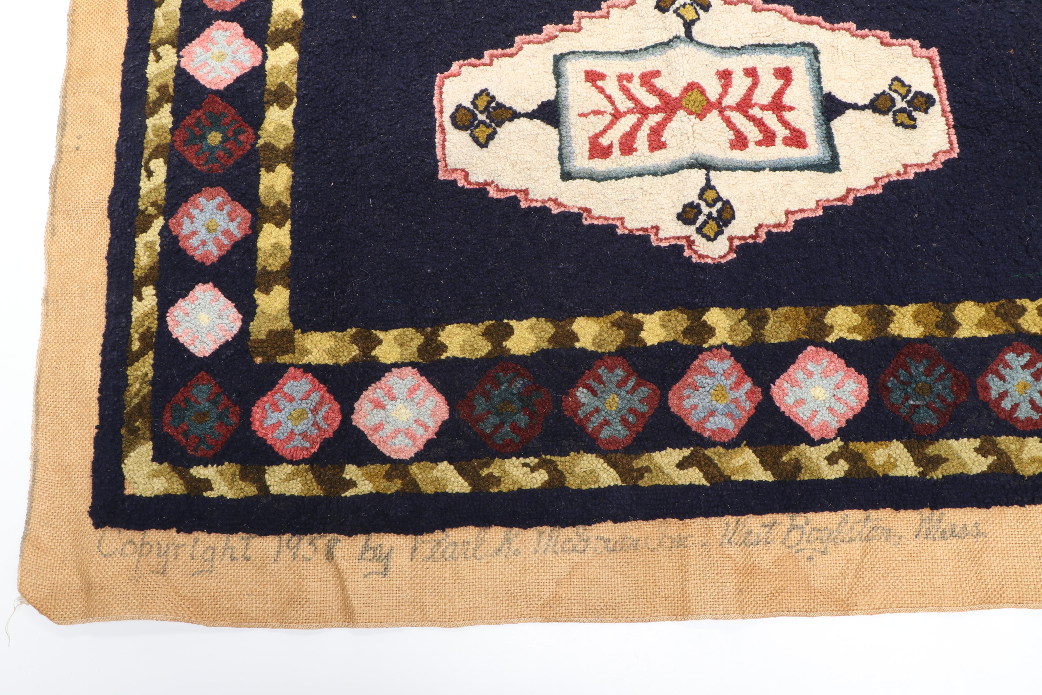 2'4 x 3'4 Handmade Hooked Wool Rug Signed by Maker