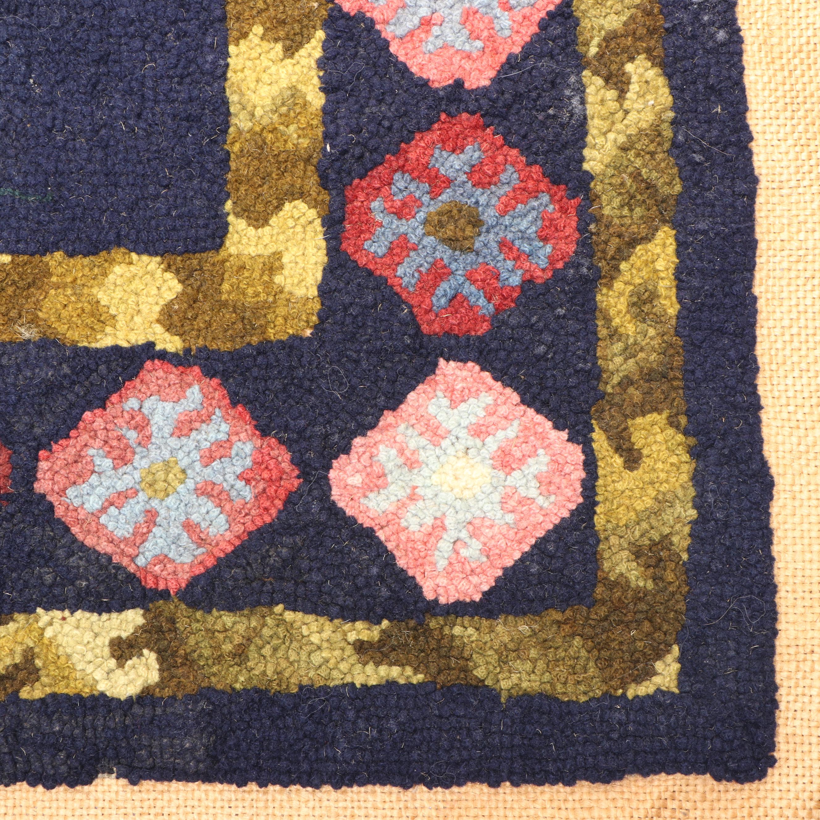 2'4 x 3'4 Handmade Hooked Wool Rug Signed by Maker