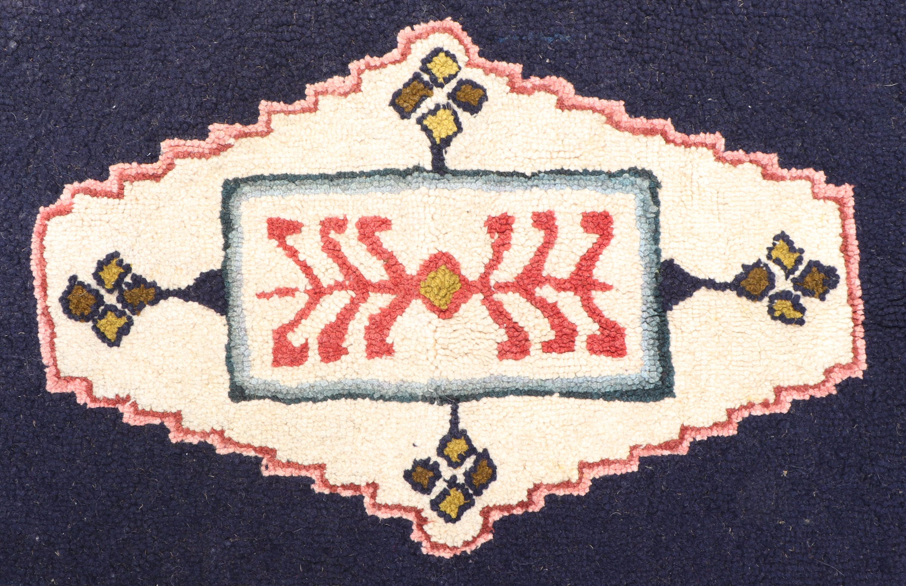 2'4 x 3'4 Handmade Hooked Wool Rug Signed by Maker