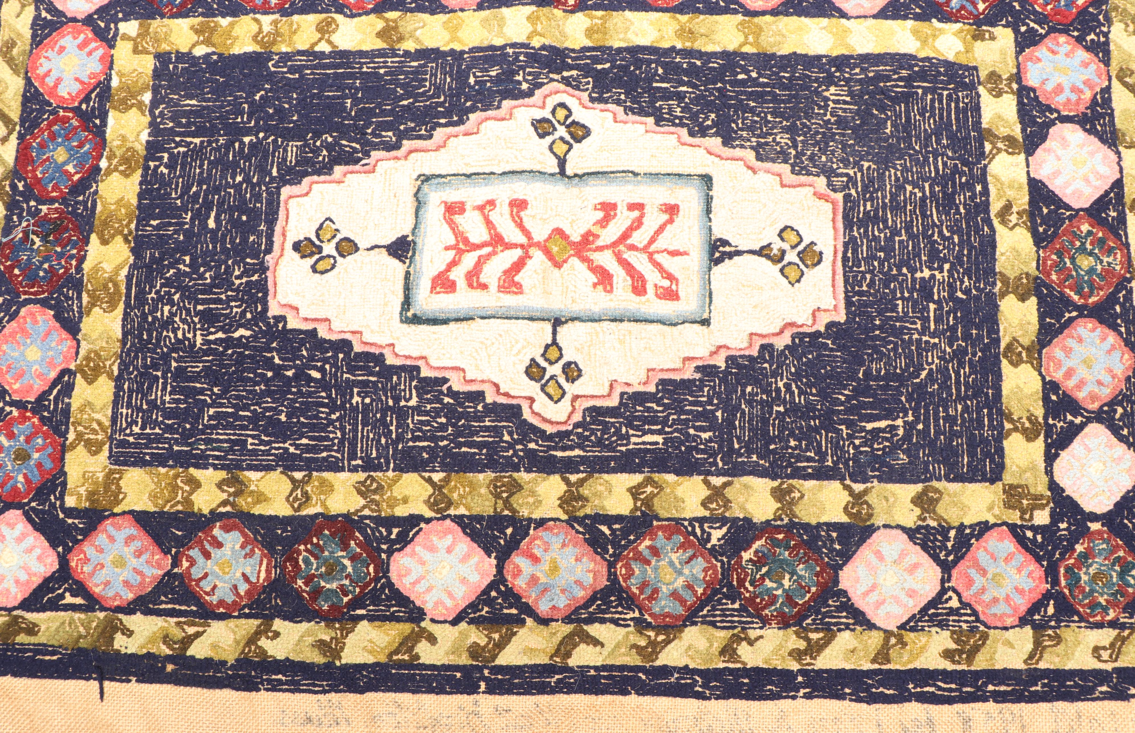 2'4 x 3'4 Handmade Hooked Wool Rug Signed by Maker