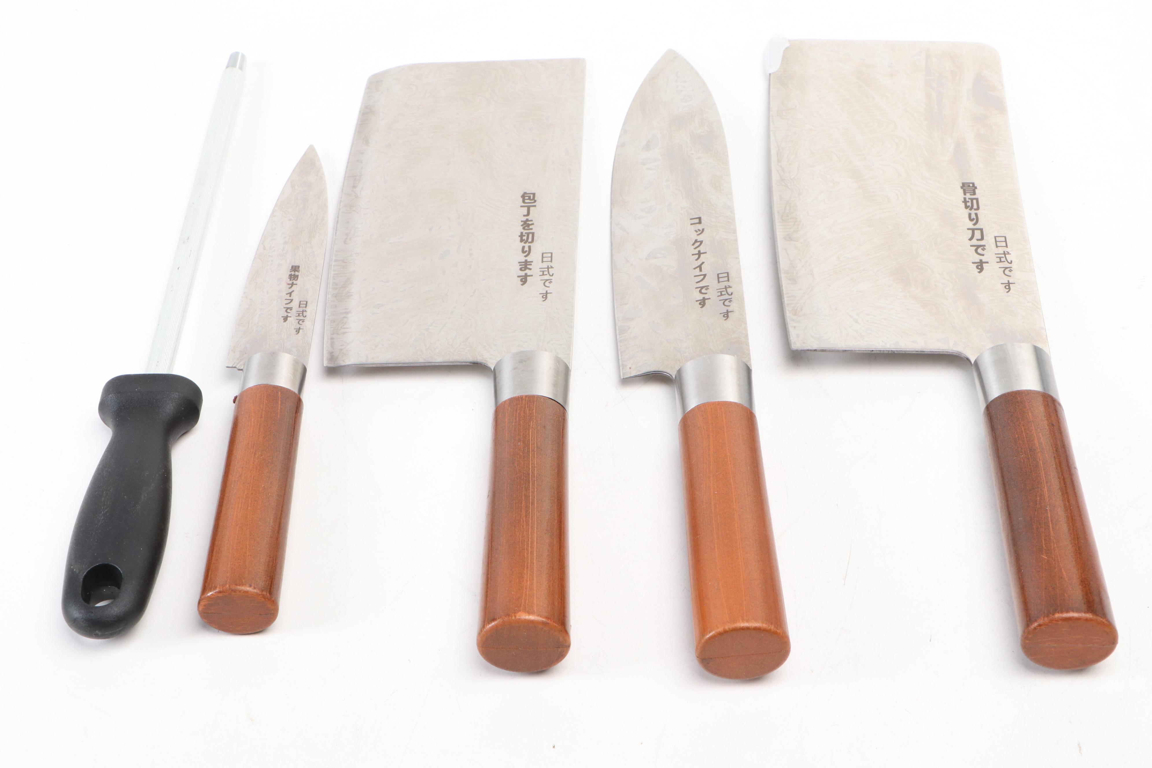 Japanese Style Etched Stainless Steel Chef's Knives with Other Cleaver