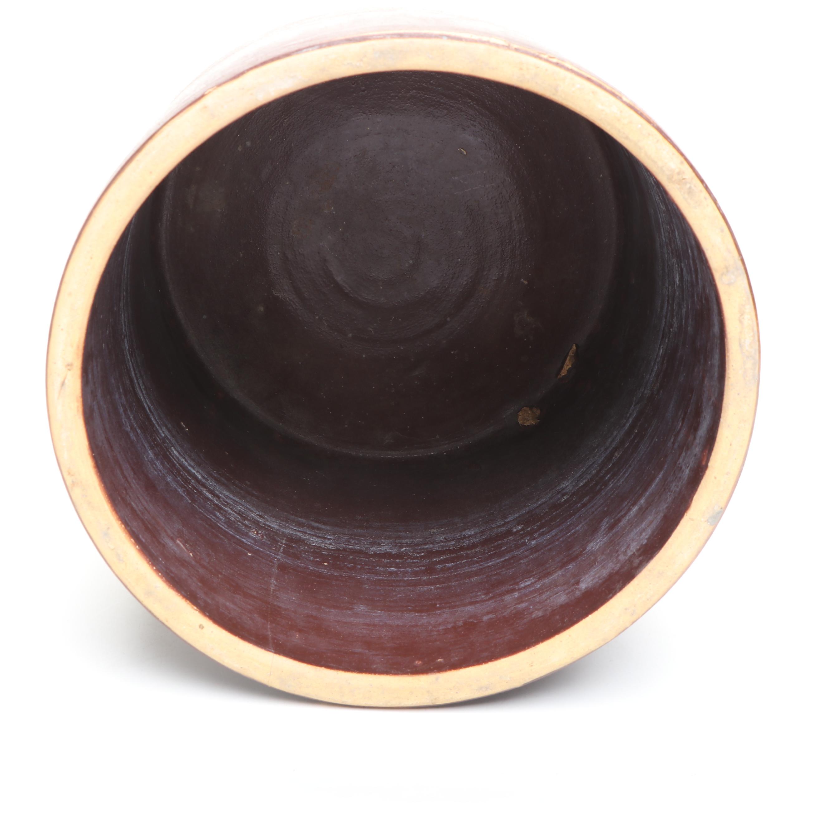 Brown over Tan Stoneware Crock