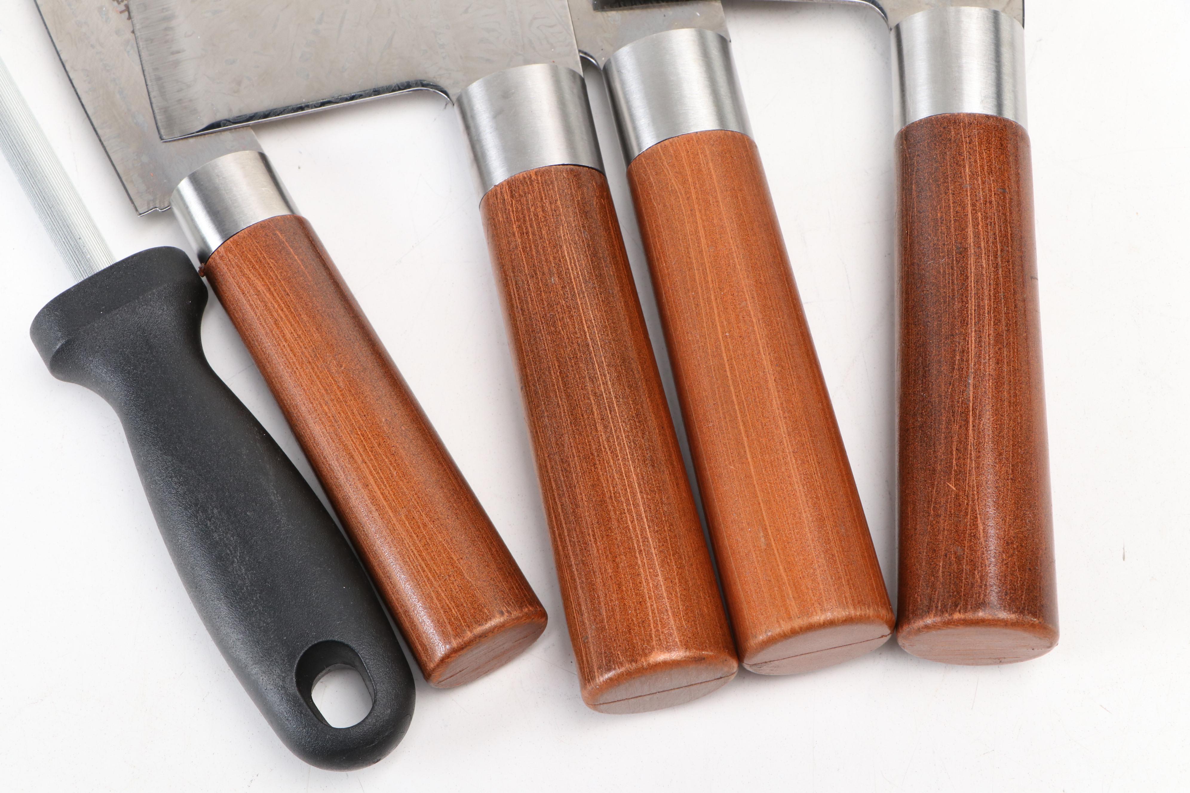 Japanese Style Etched Stainless Steel Chef's Knives with Other Cleaver