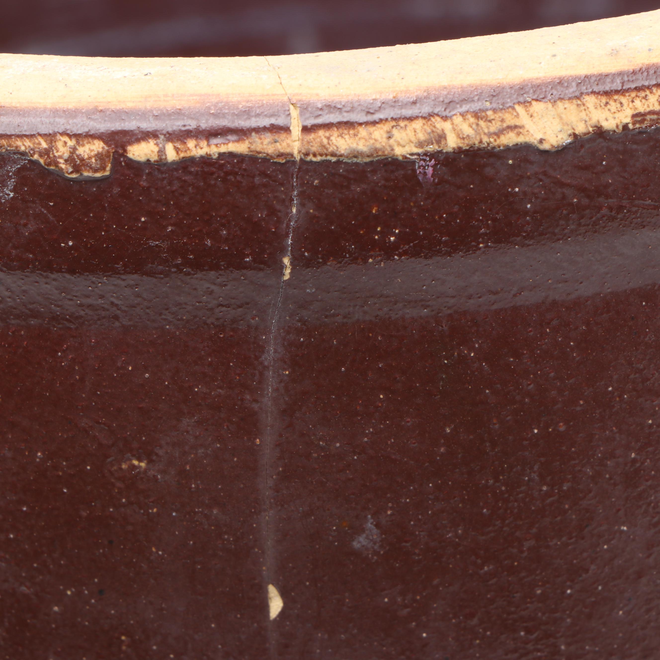 Brown over Tan Stoneware Crock