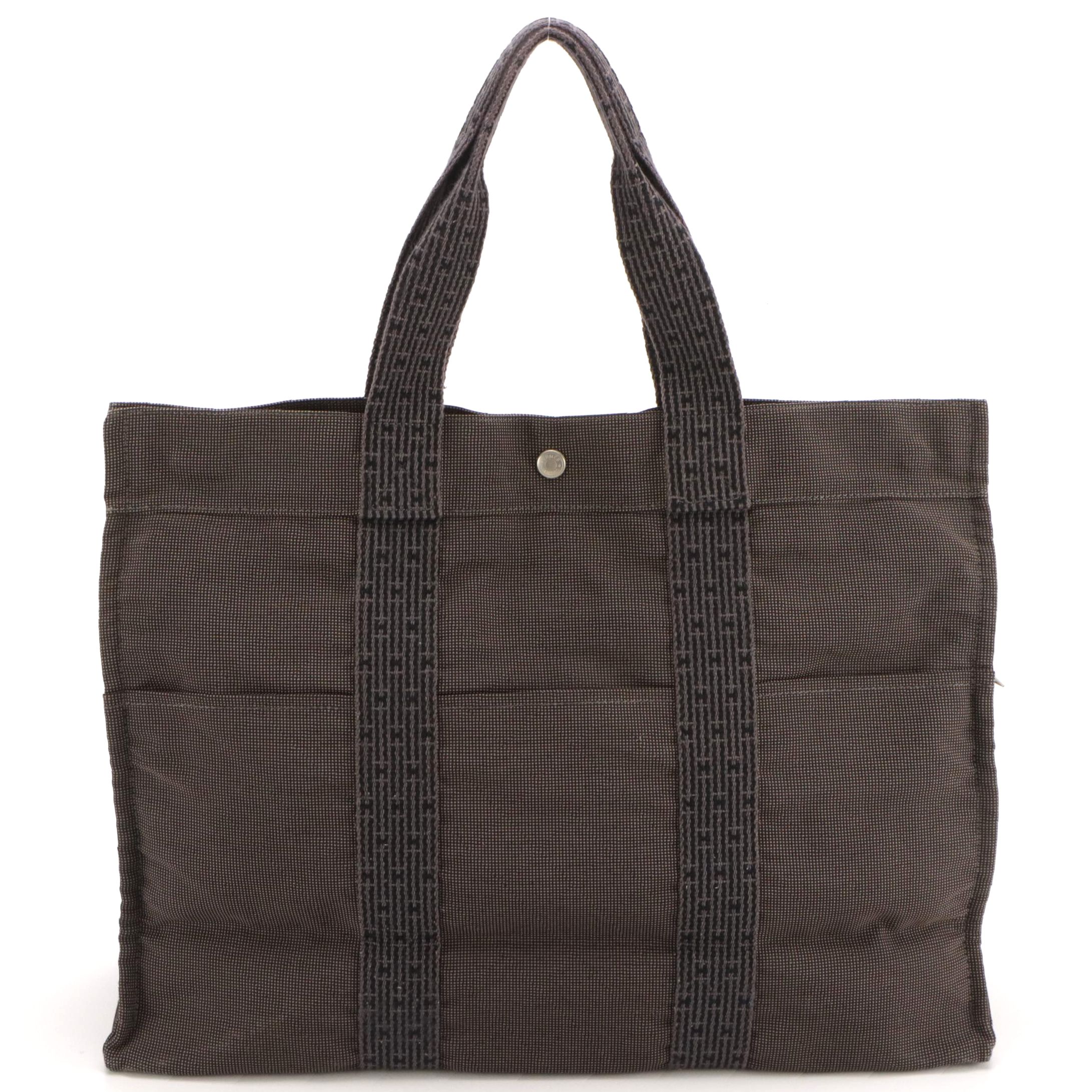 Hermès Herline Fourre-Tout GM Zip Tote in Grey and Black Nylon Canvas