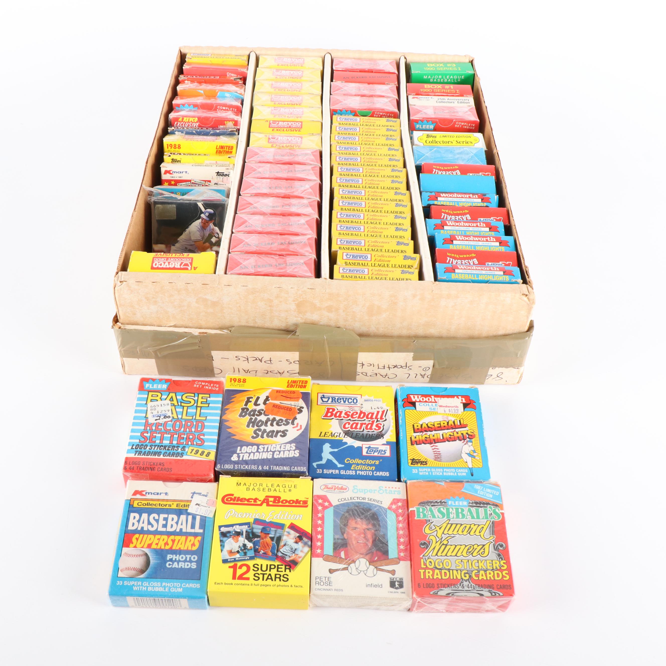 Large Box of Unopened Baseball Card Packs from Various Retailers, Late 1980s