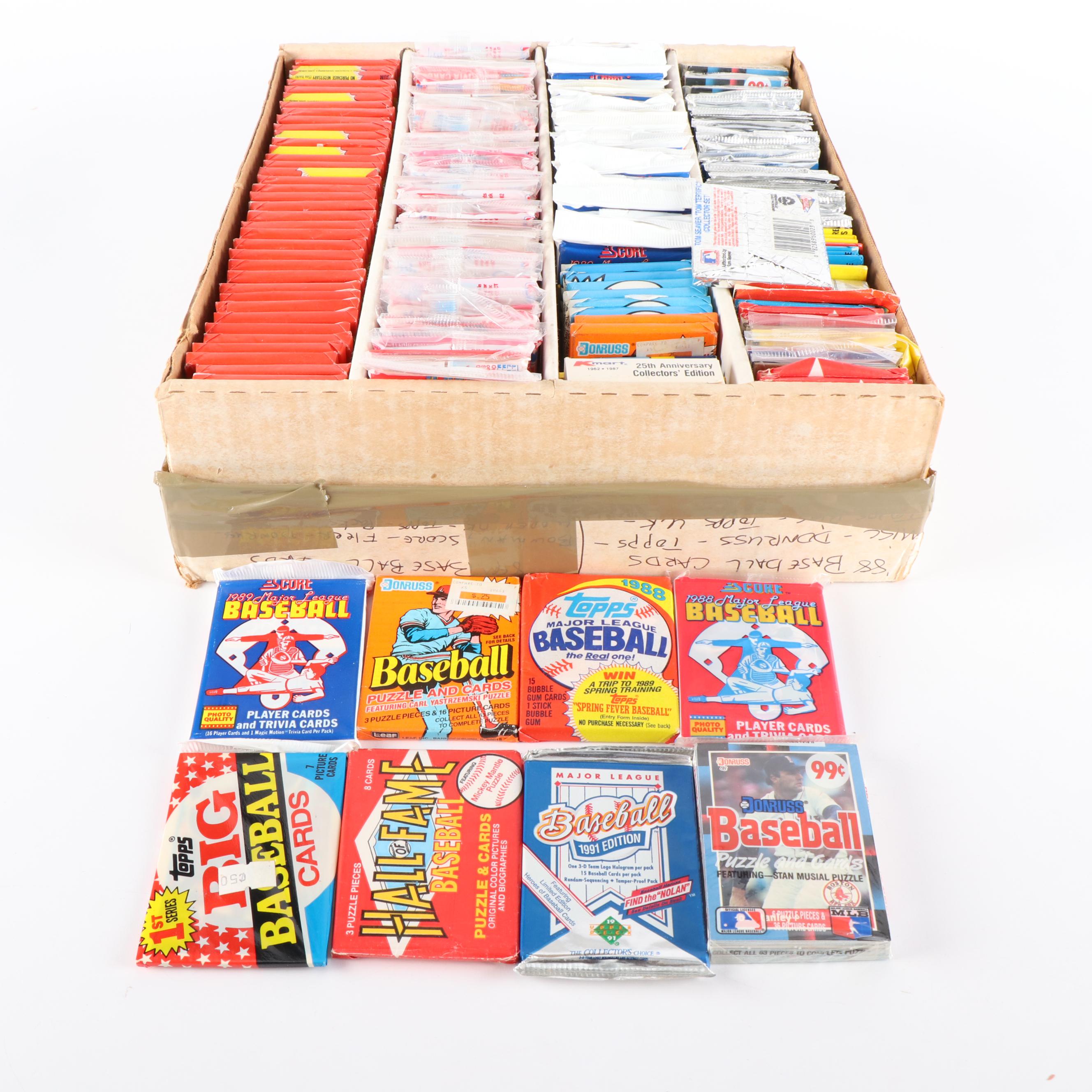 Large Box of Unopened Baseball Card Wax Packs and Packs, 80s and 90s