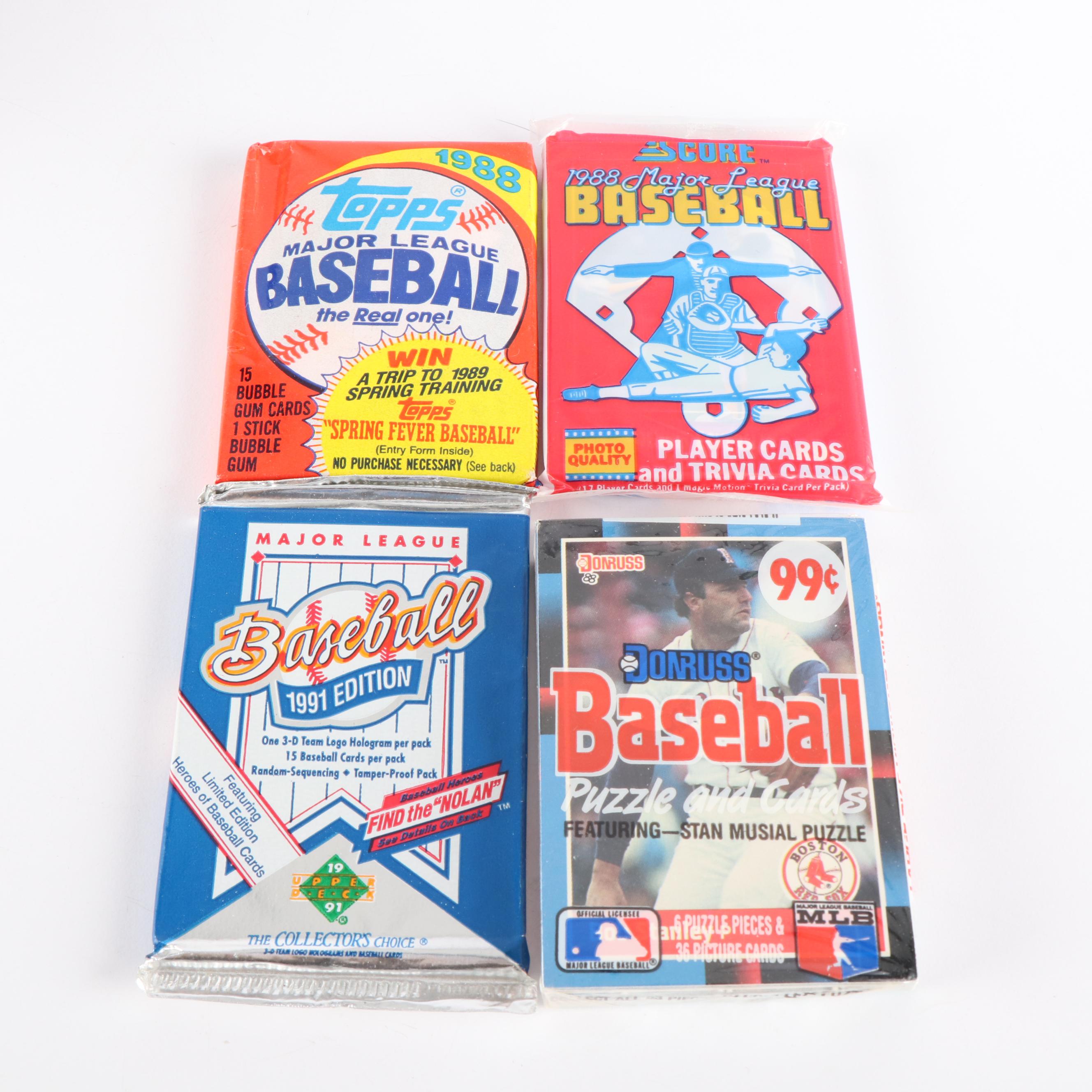 Large Box of Unopened Baseball Card Wax Packs and Packs, 80s and 90s