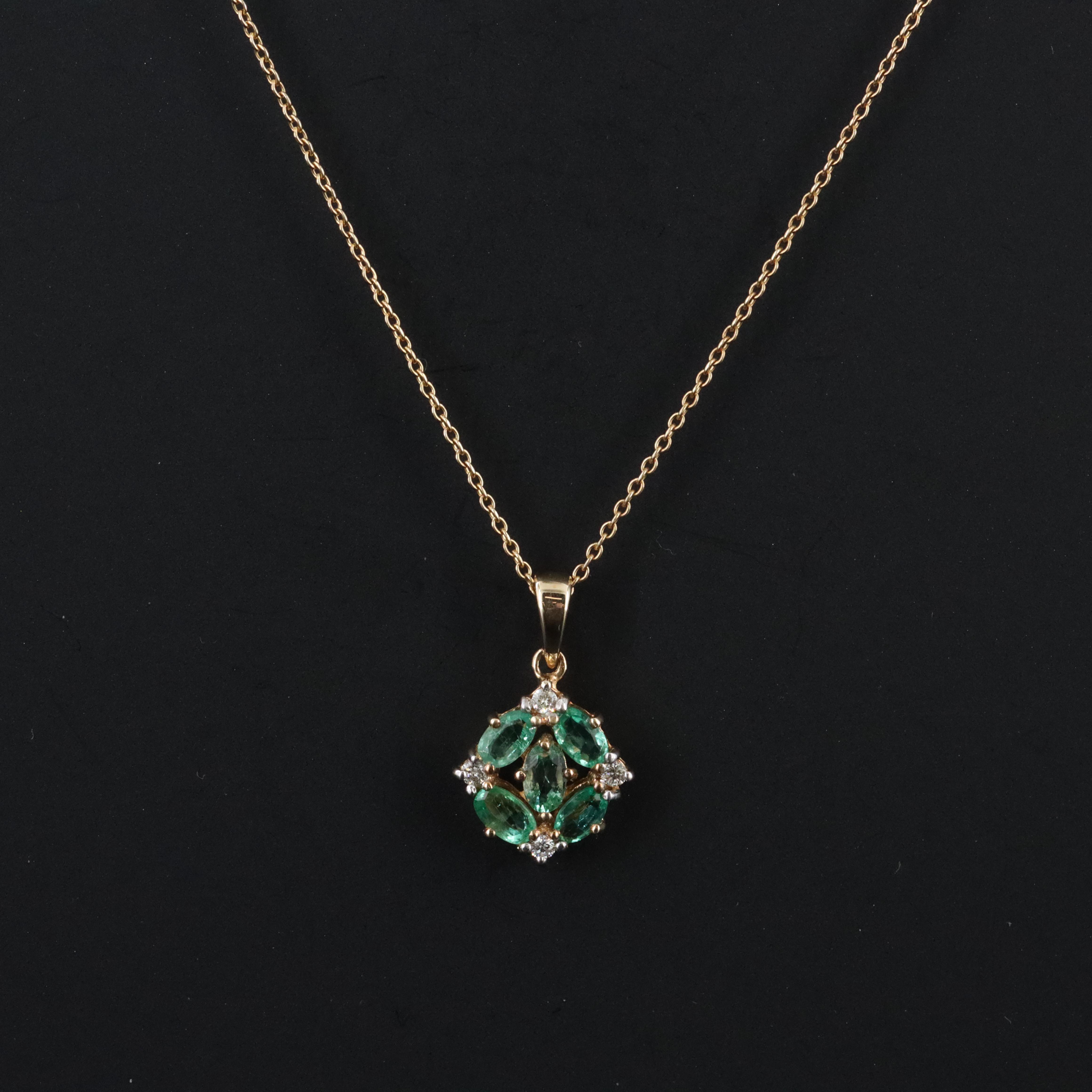 10K Emerald and Diamond Pendant Necklace