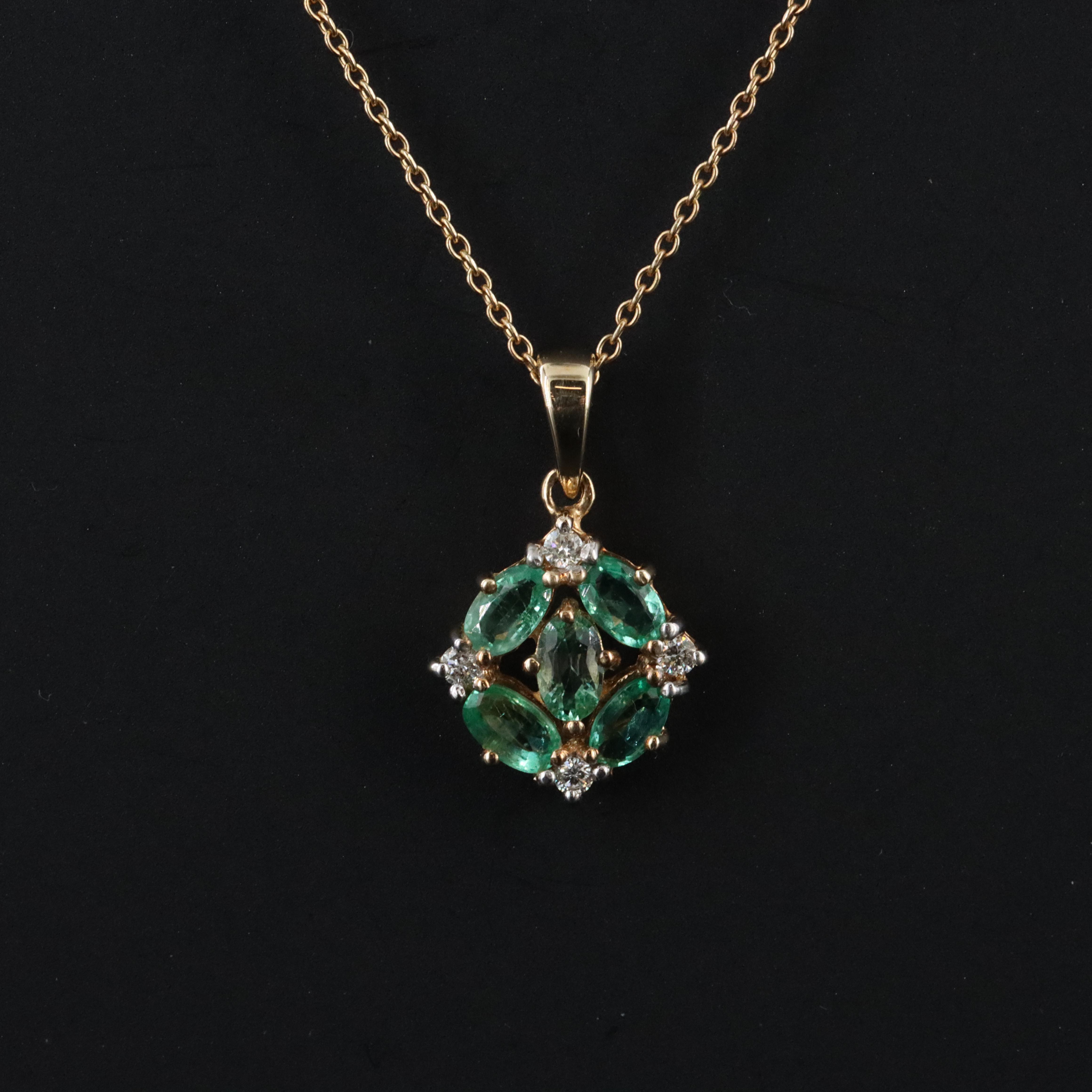 10K Emerald and Diamond Pendant Necklace
