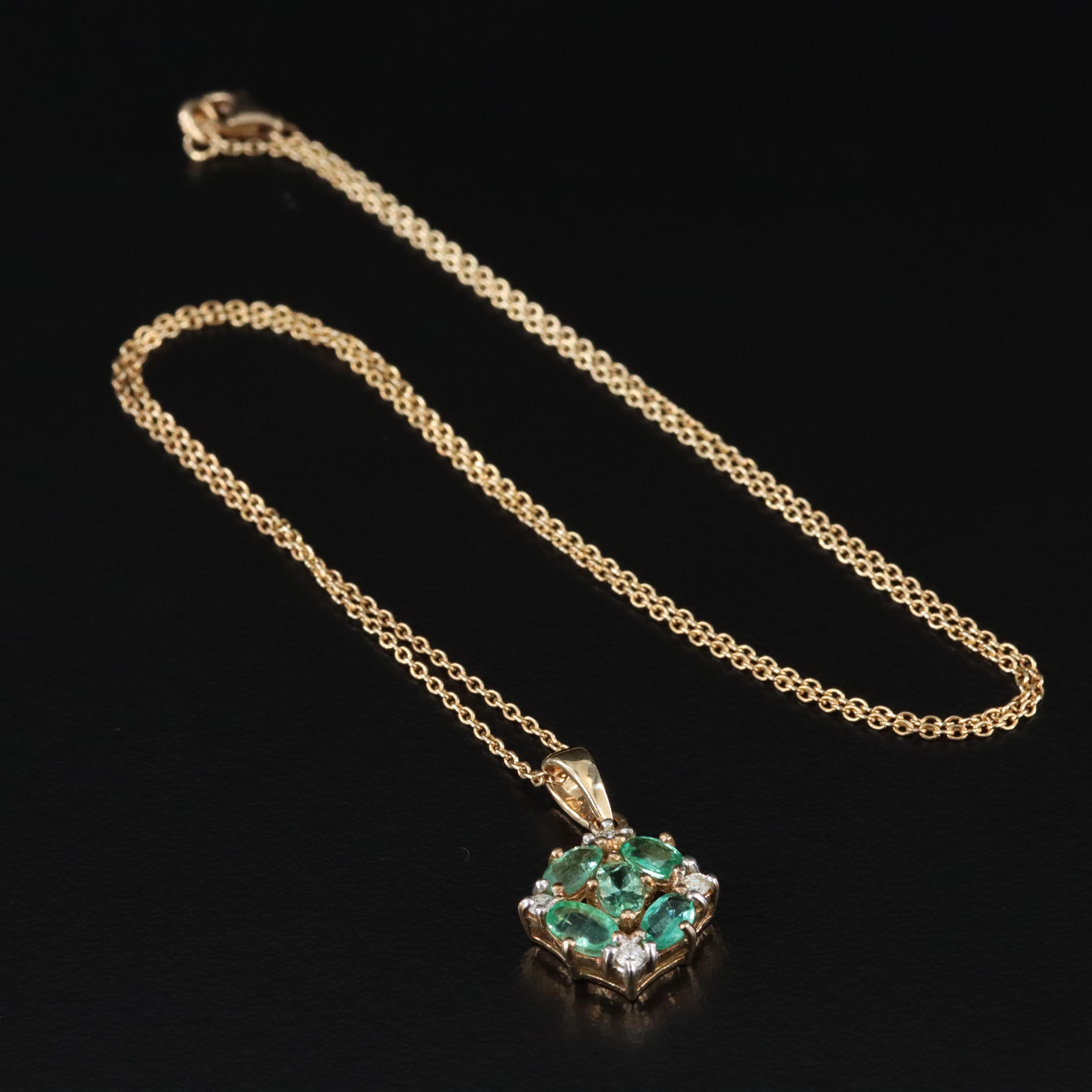 10K Emerald and Diamond Pendant Necklace