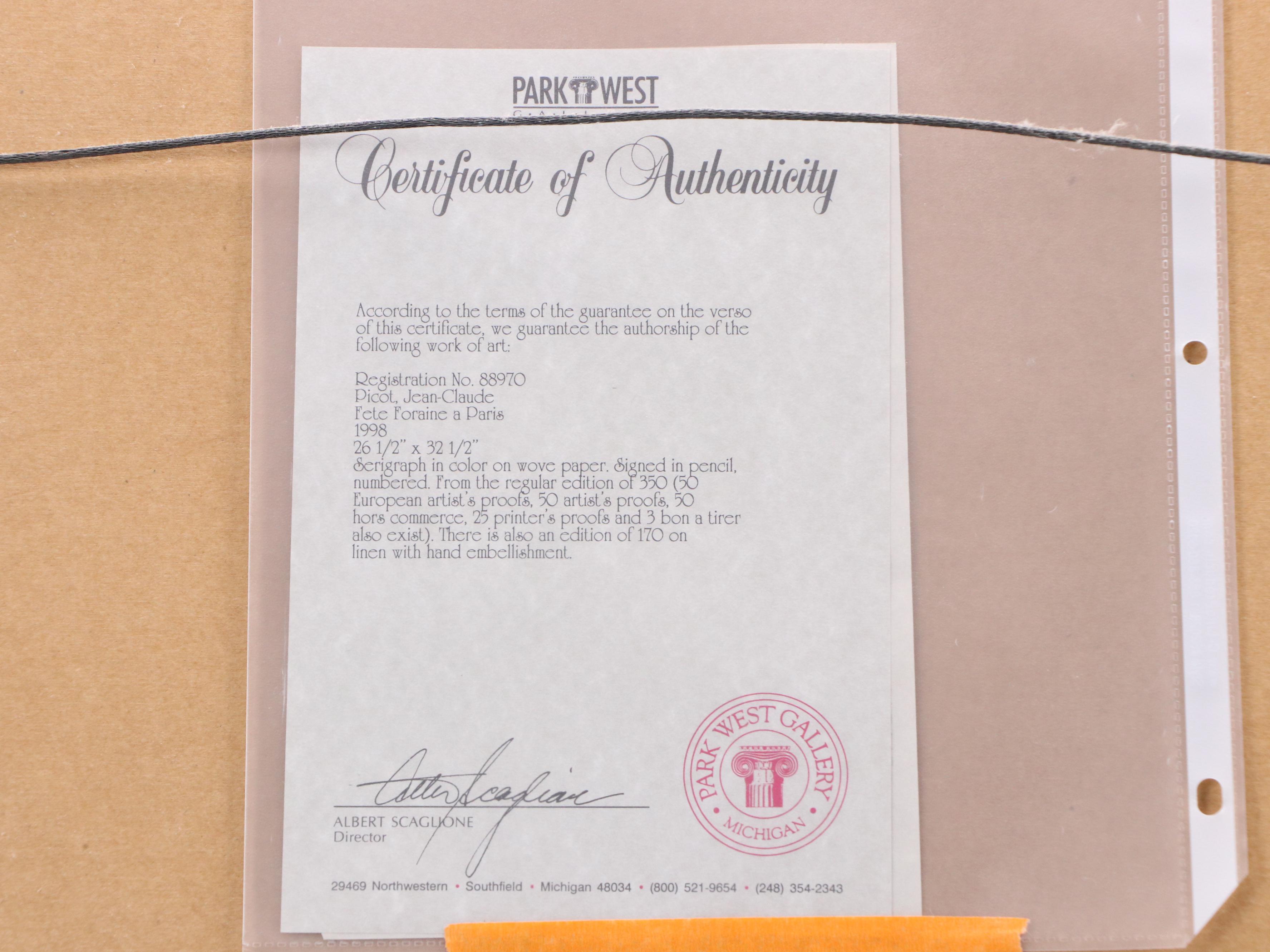 Jean-Claude Picot Serigraph "Fete Foraine a Paris," 1998