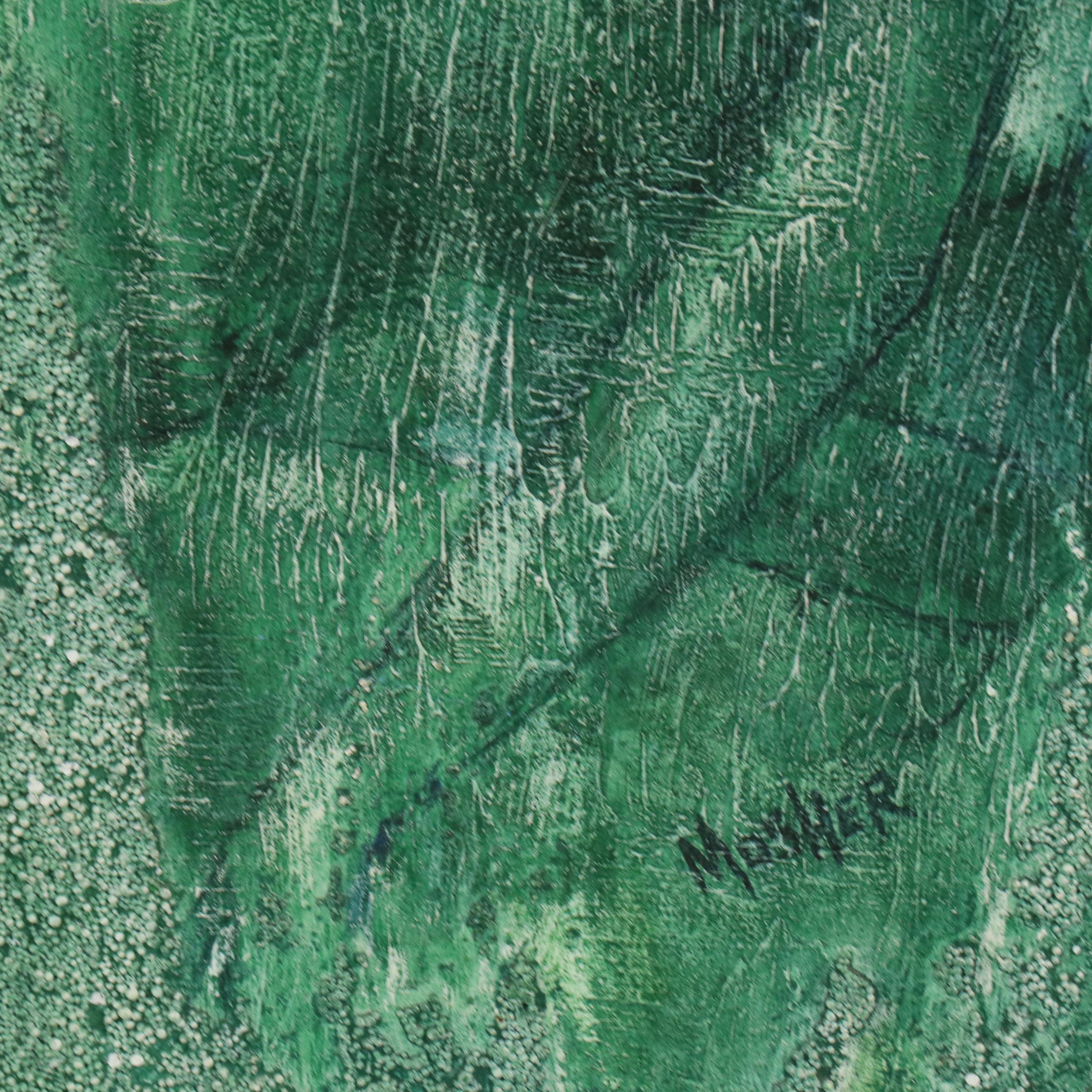 Figural Mixed Media Portrait of Seated Nude "Green Deep"