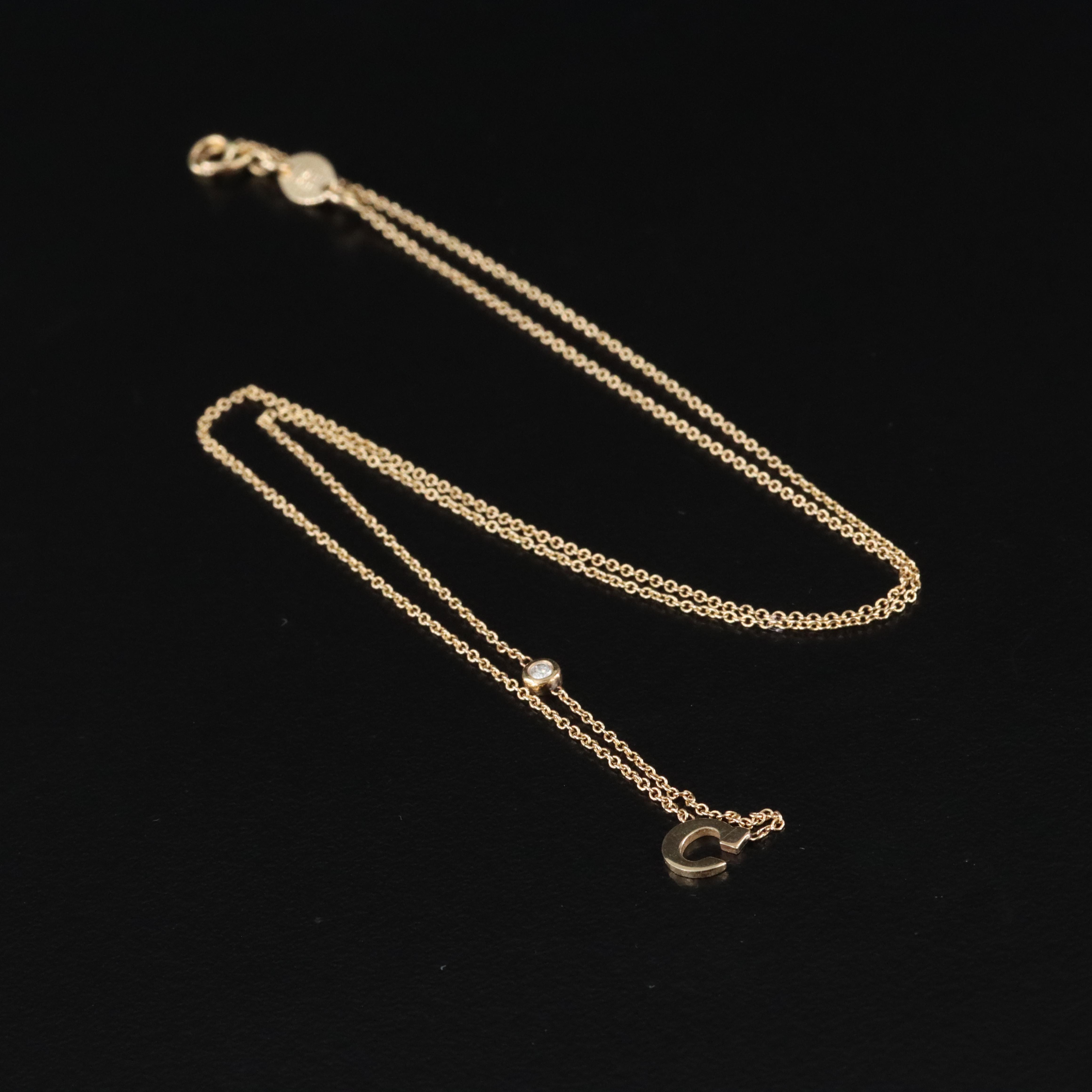 14K 0.02 CT Diamond Initial Necklace