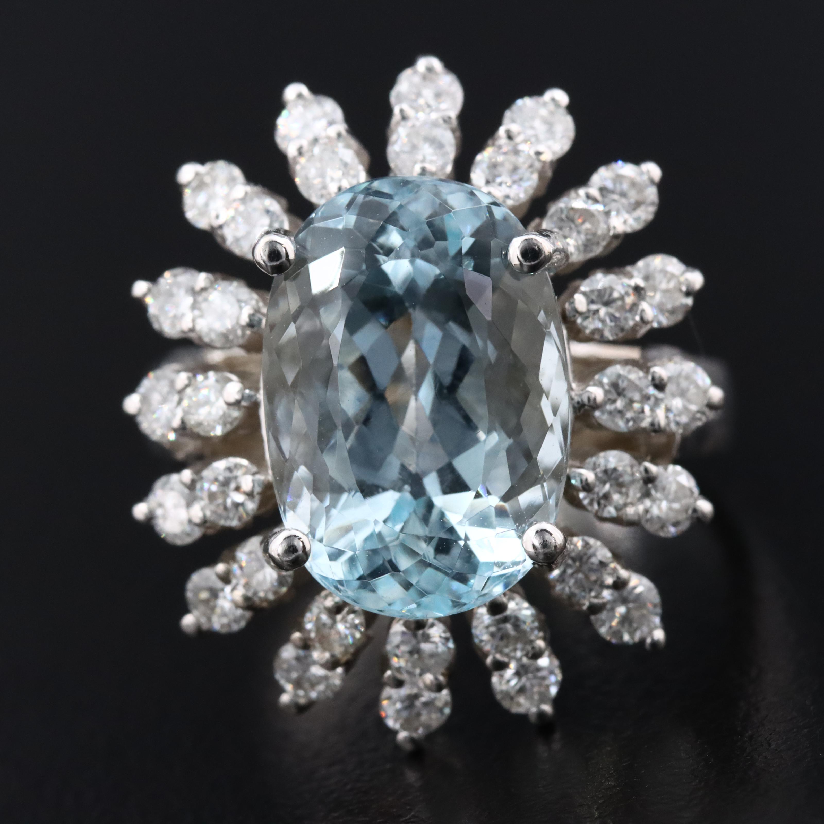 14K 6.09 CT Aquamarine and 1.12 CTW Diamond Ring with GIA Report