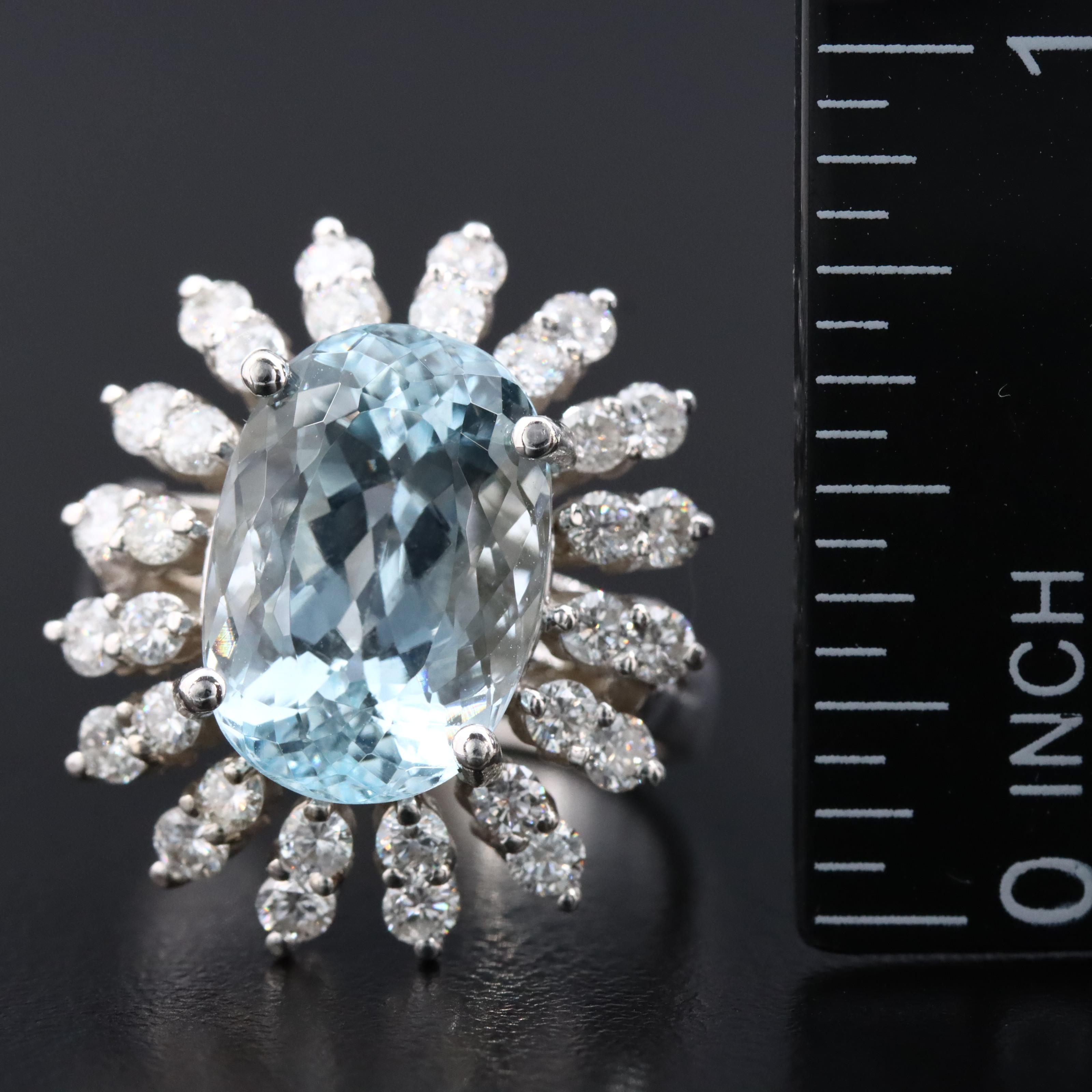 14K 6.09 CT Aquamarine and 1.12 CTW Diamond Ring with GIA Report