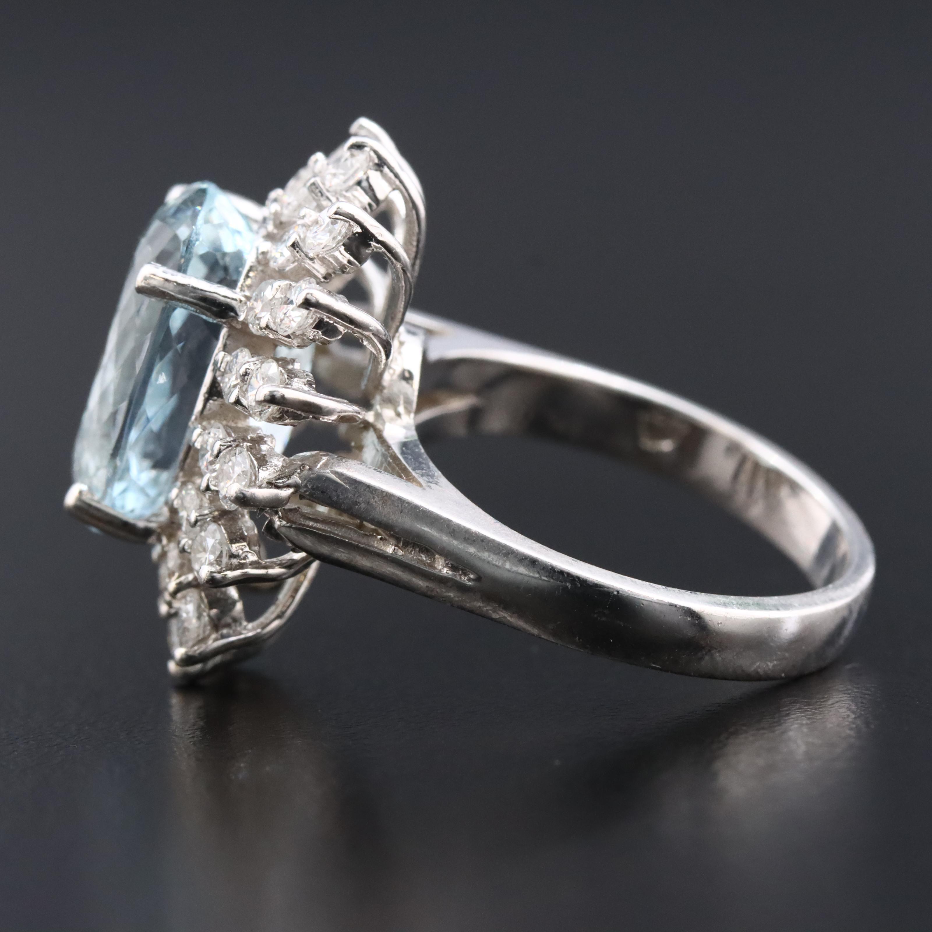 14K 6.09 CT Aquamarine and 1.12 CTW Diamond Ring with GIA Report