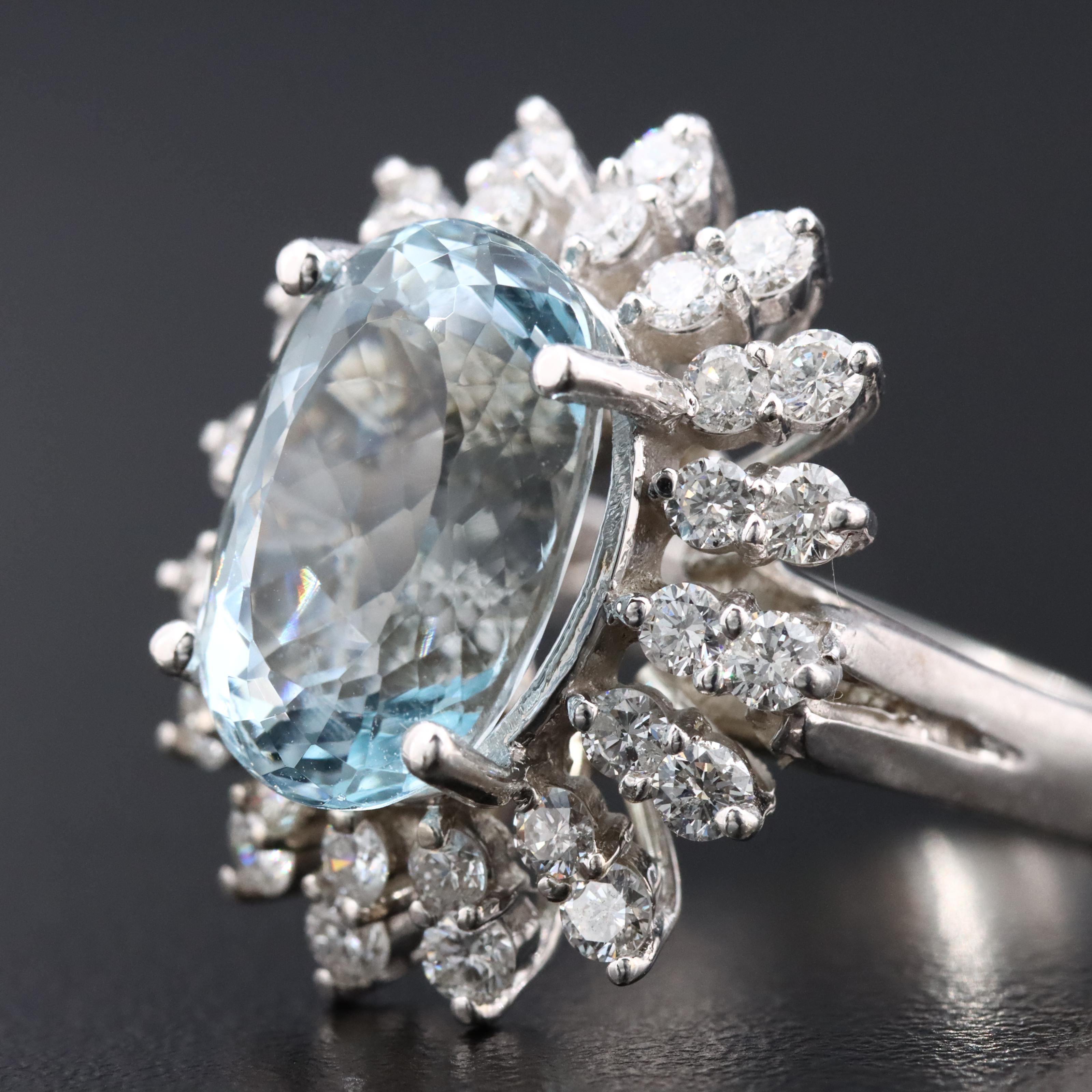 14K 6.09 CT Aquamarine and 1.12 CTW Diamond Ring with GIA Report