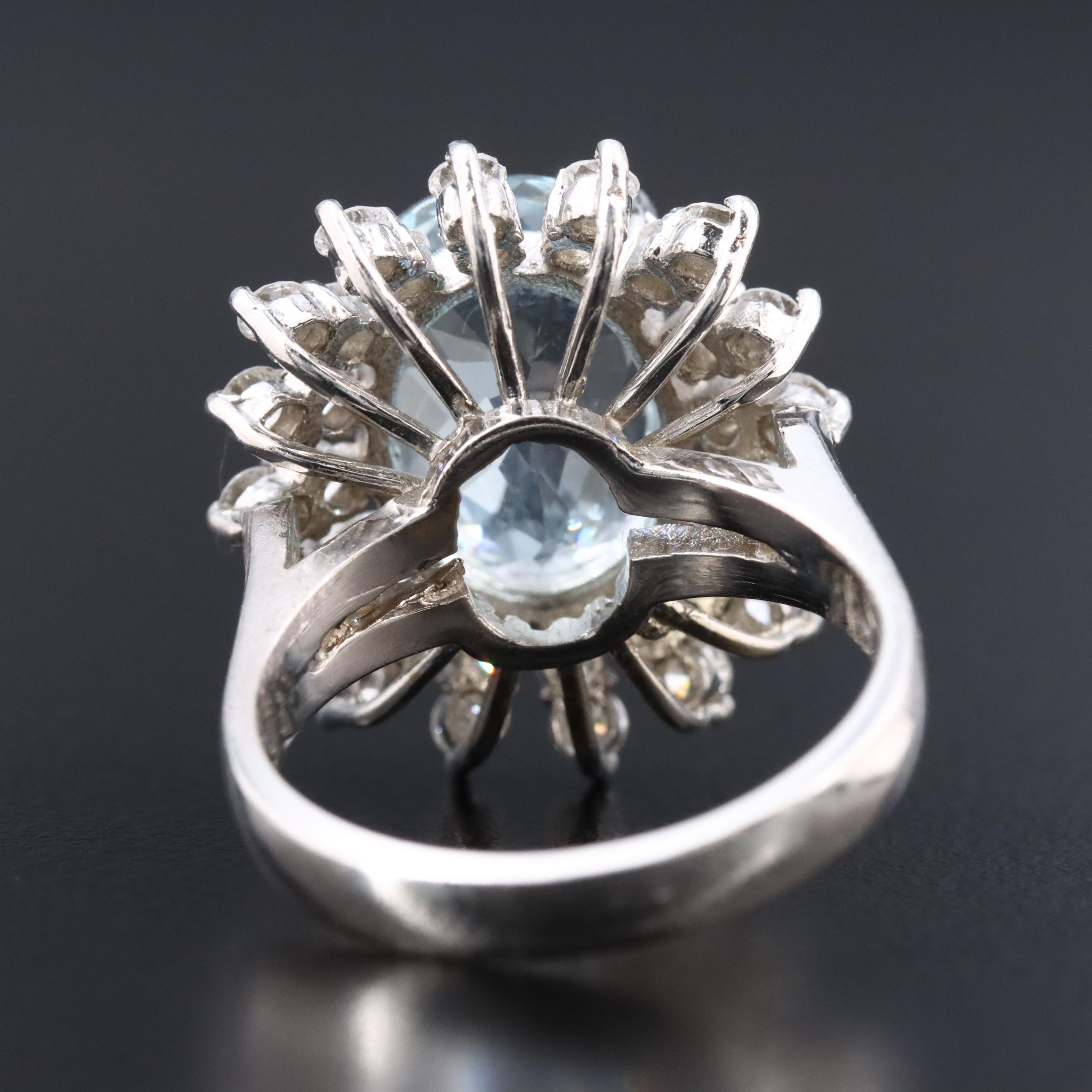 14K 6.09 CT Aquamarine and 1.12 CTW Diamond Ring with GIA Report