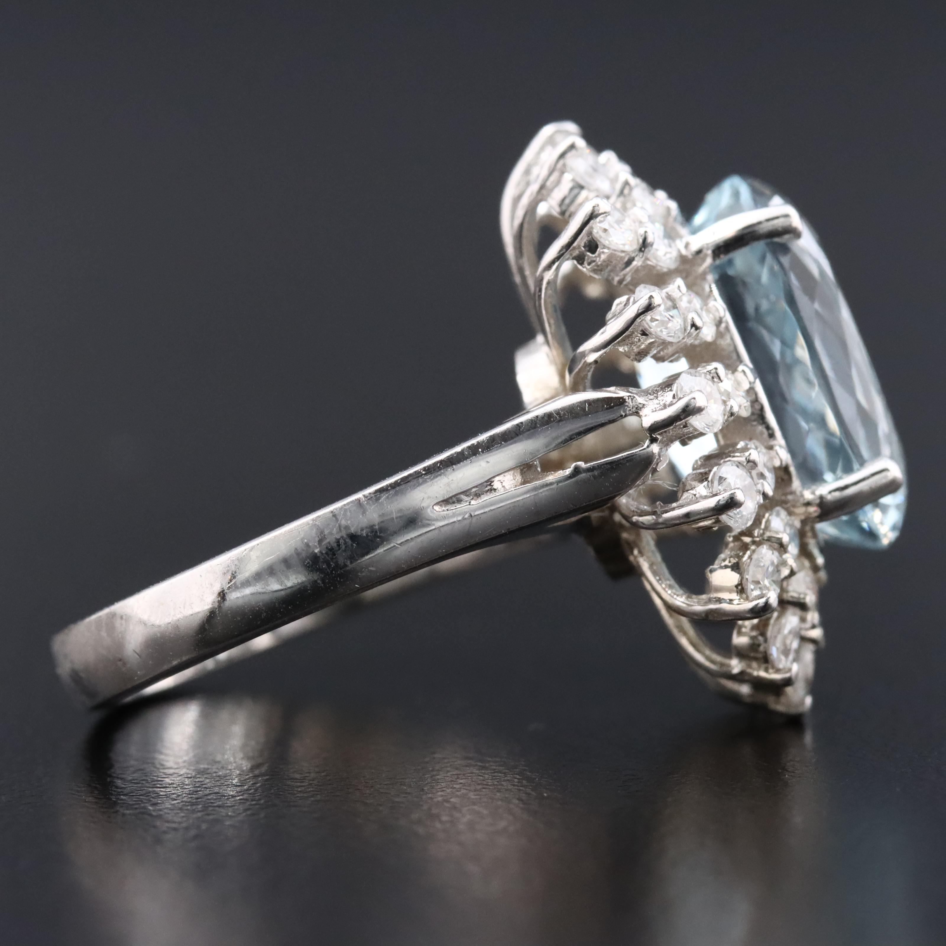 14K 6.09 CT Aquamarine and 1.12 CTW Diamond Ring with GIA Report