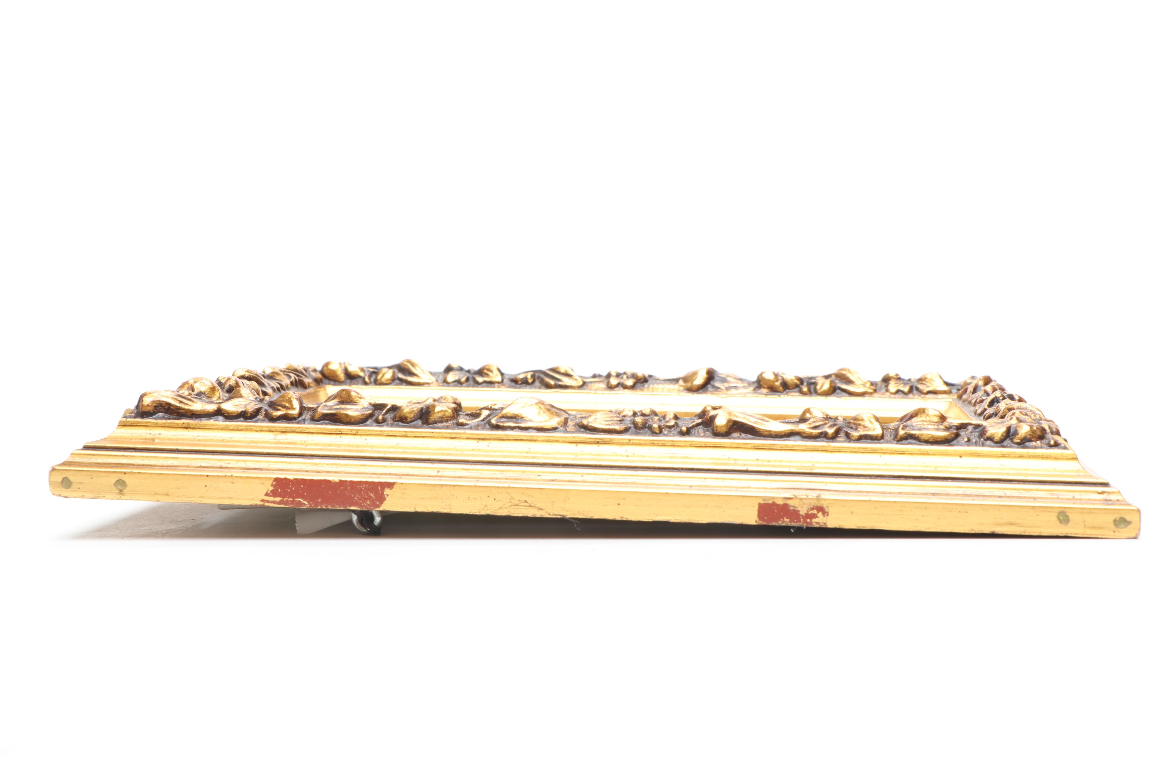 European Portrait of Woman Holding Bouquets Porcelain Tile in Wood Frame