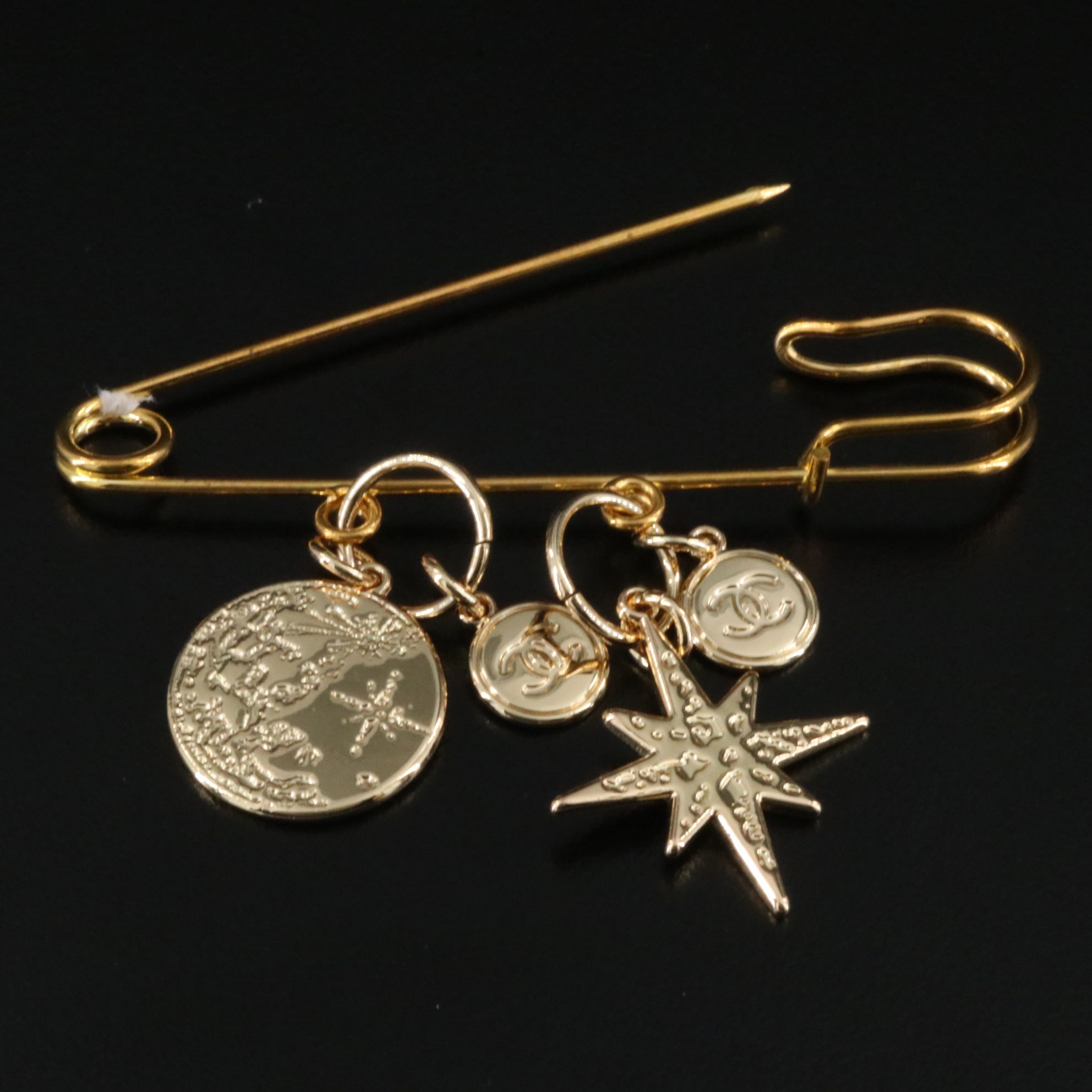 Chanel Safety Pin with CC Charms