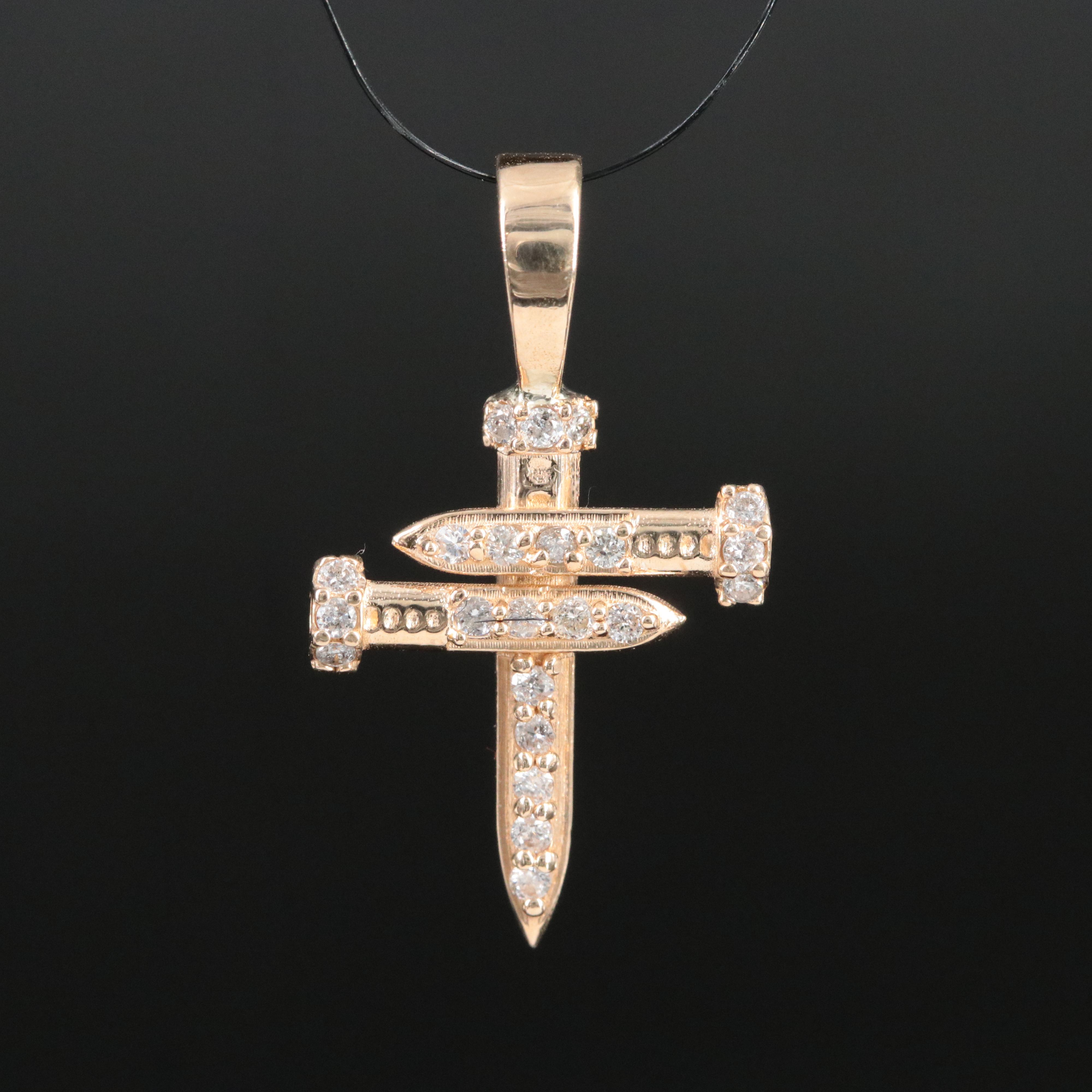 14K 0.22 CTW Diamond Nail Cross Pendant