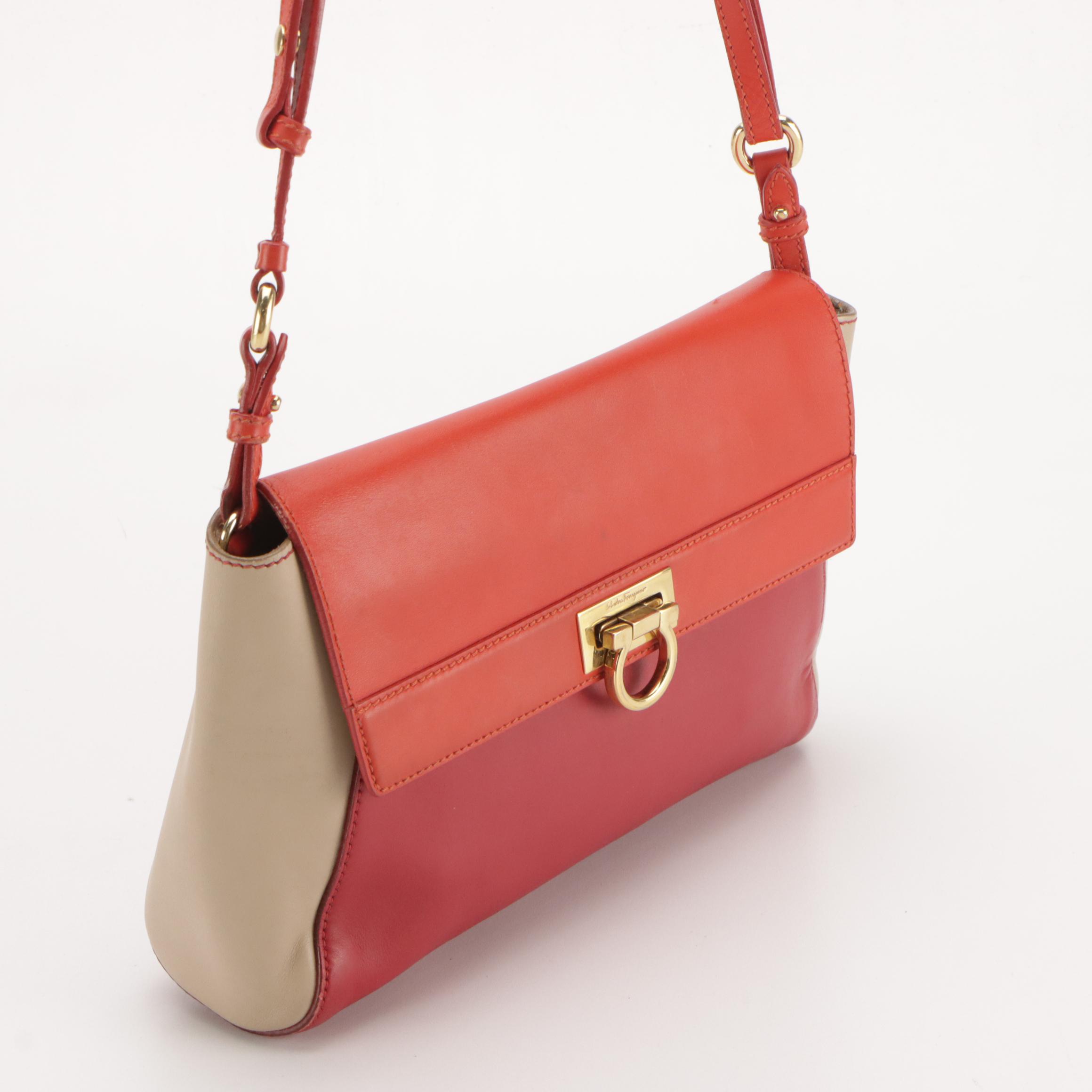 Salvatore Ferragamo Gancini Flap Shoulder Bag in Tri-Color Calfskin Leather
