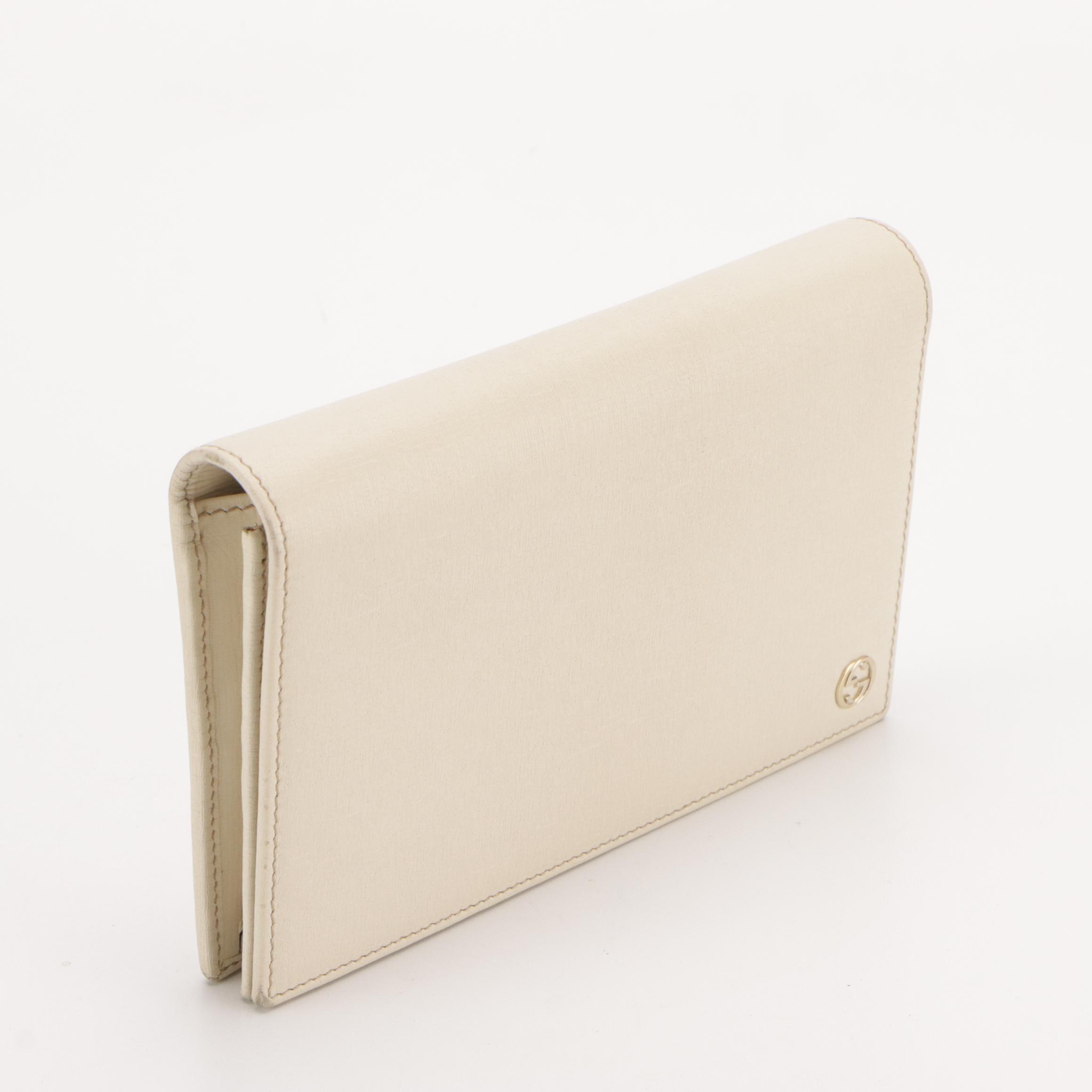 Gucci Full Flap Clutch Wallet in Off-White Leather