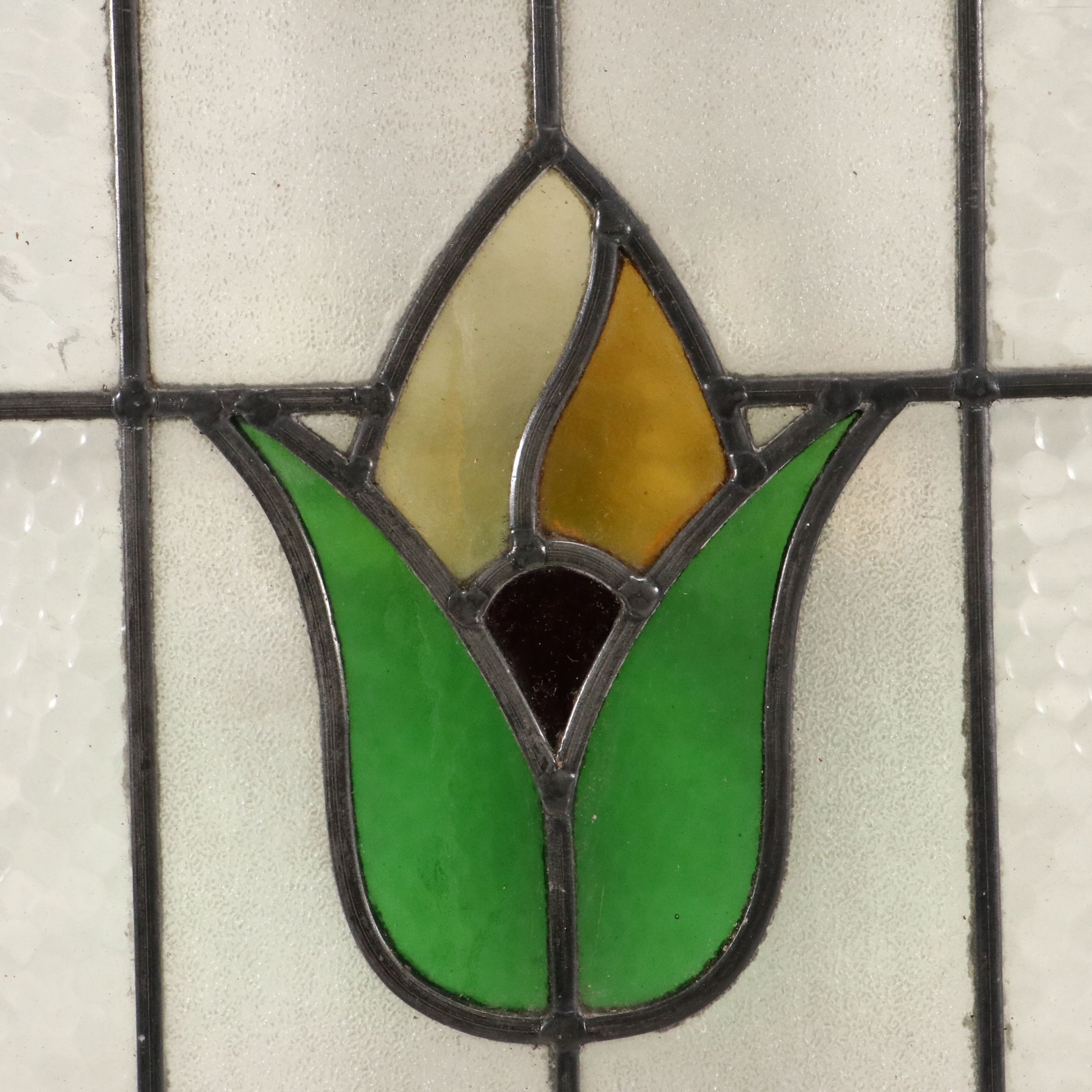 English Style Floral Stained Lead Glass Window Panel