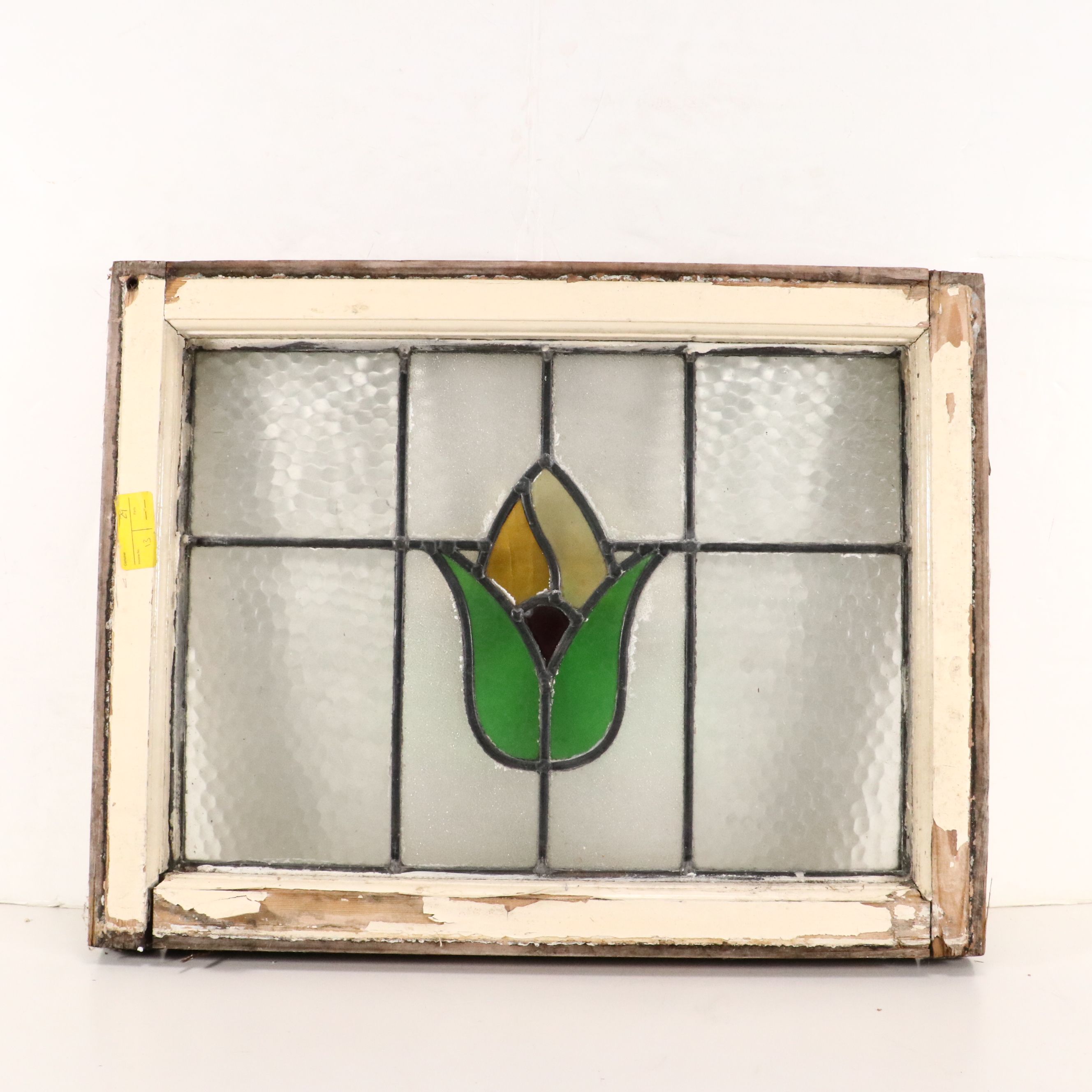 English Style Floral Stained Lead Glass Window Panel