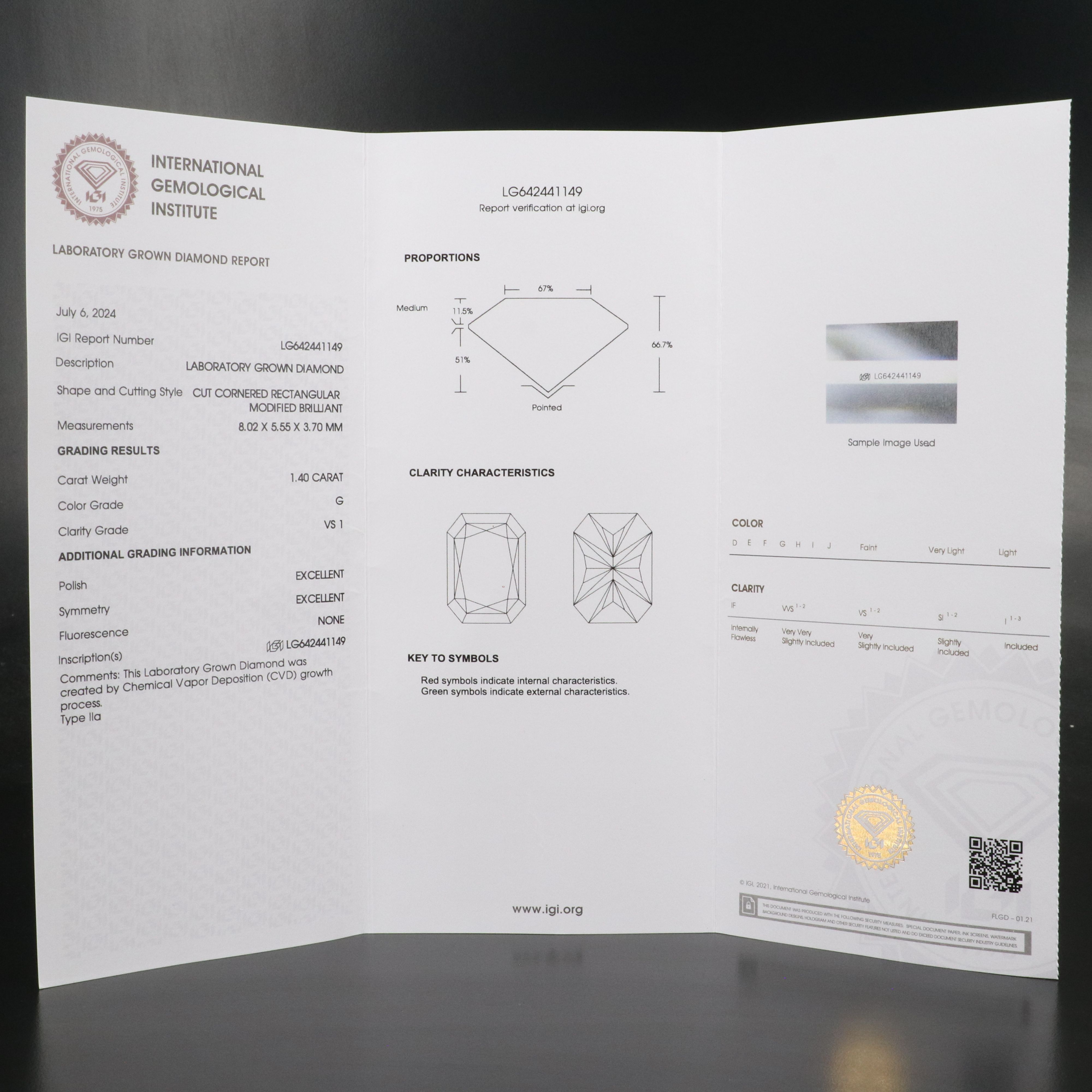 Loose 1.40 CT Lab Grown Diamond with IGI Report