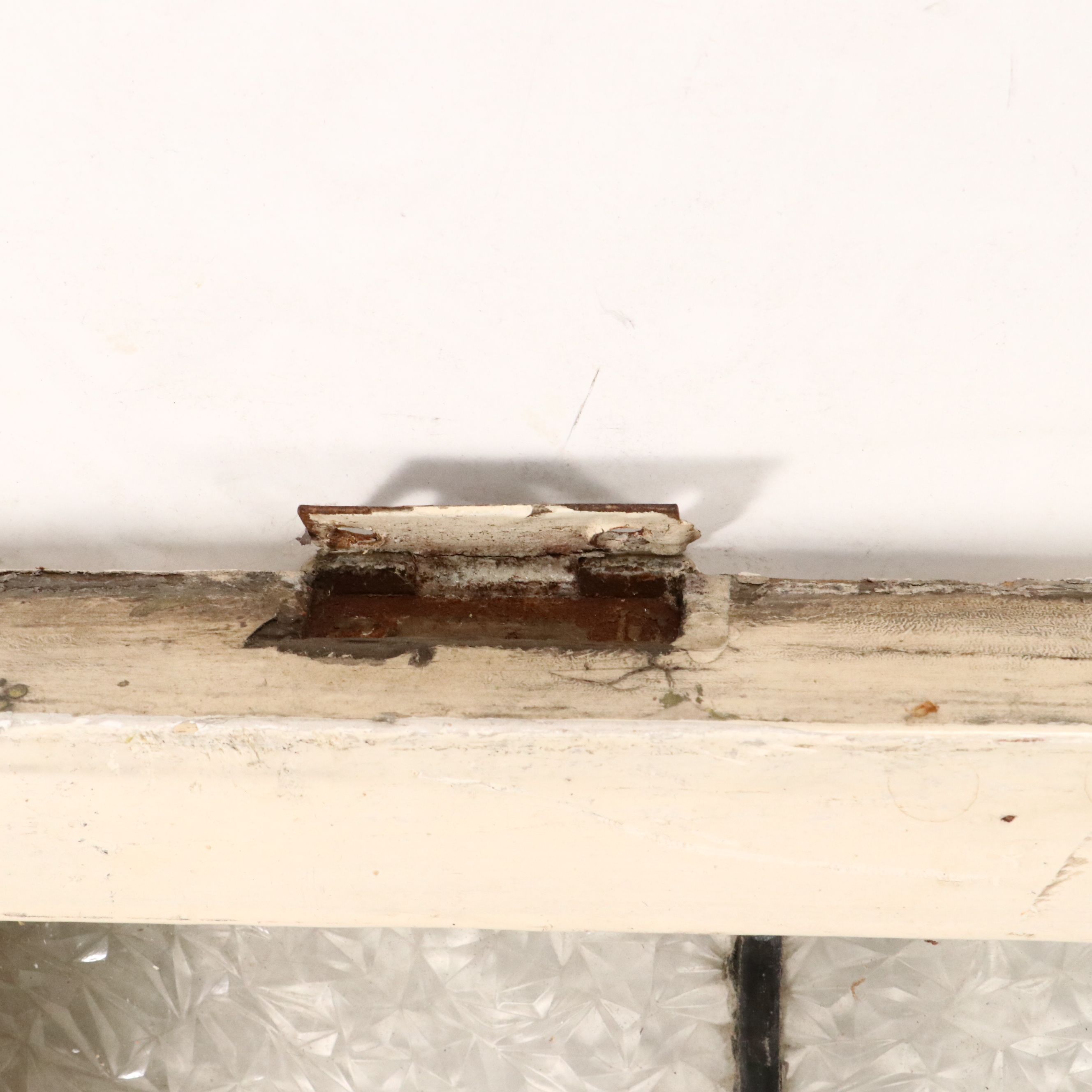 Framed Arts & Crafts Style Blue and Yellow Swag Stained Glass Window Panel