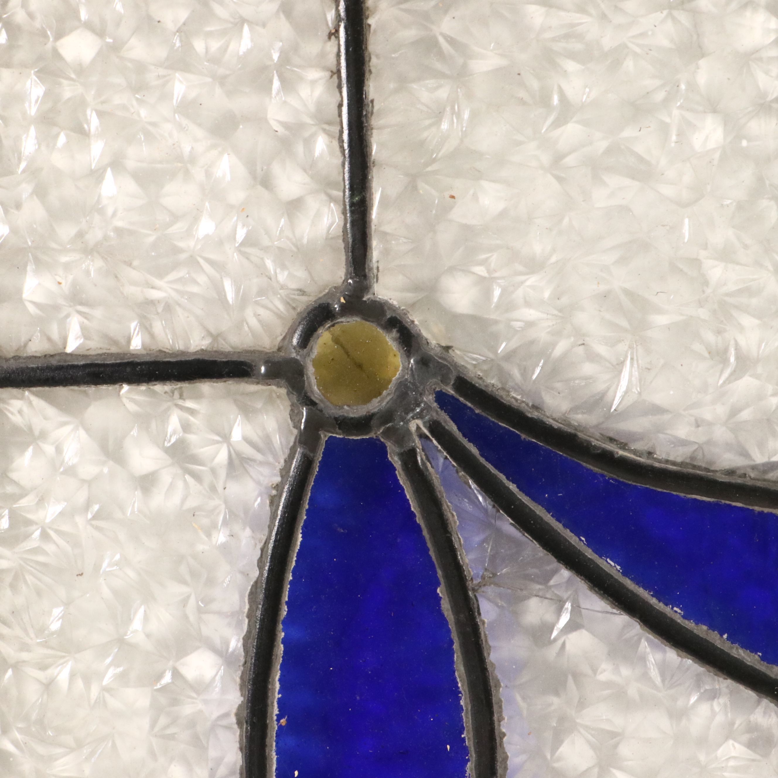 Framed Arts & Crafts Style Blue and Yellow Swag Stained Glass Window Panel