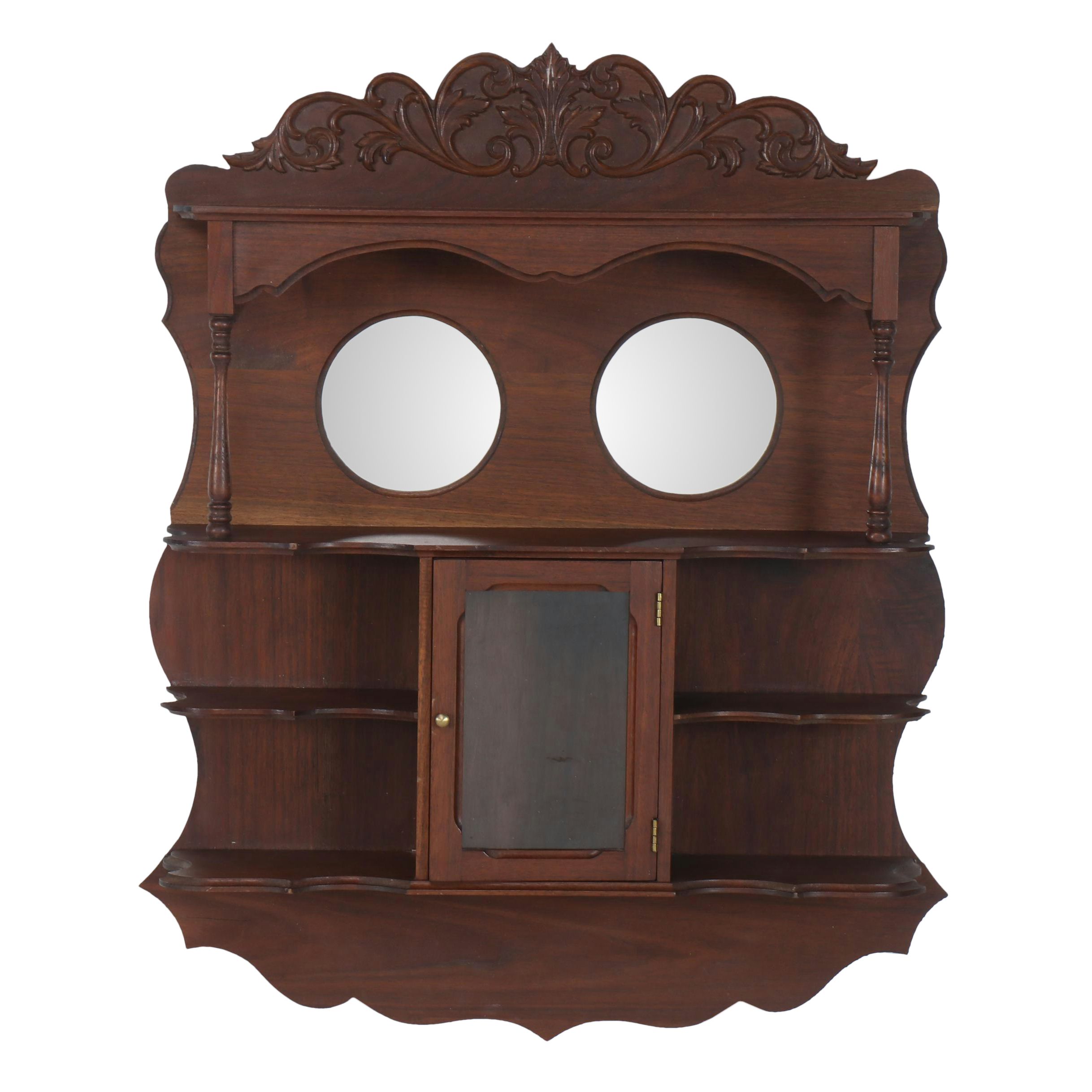 Victorian Style Wood Wall Hanging Shelf with Mirrors
