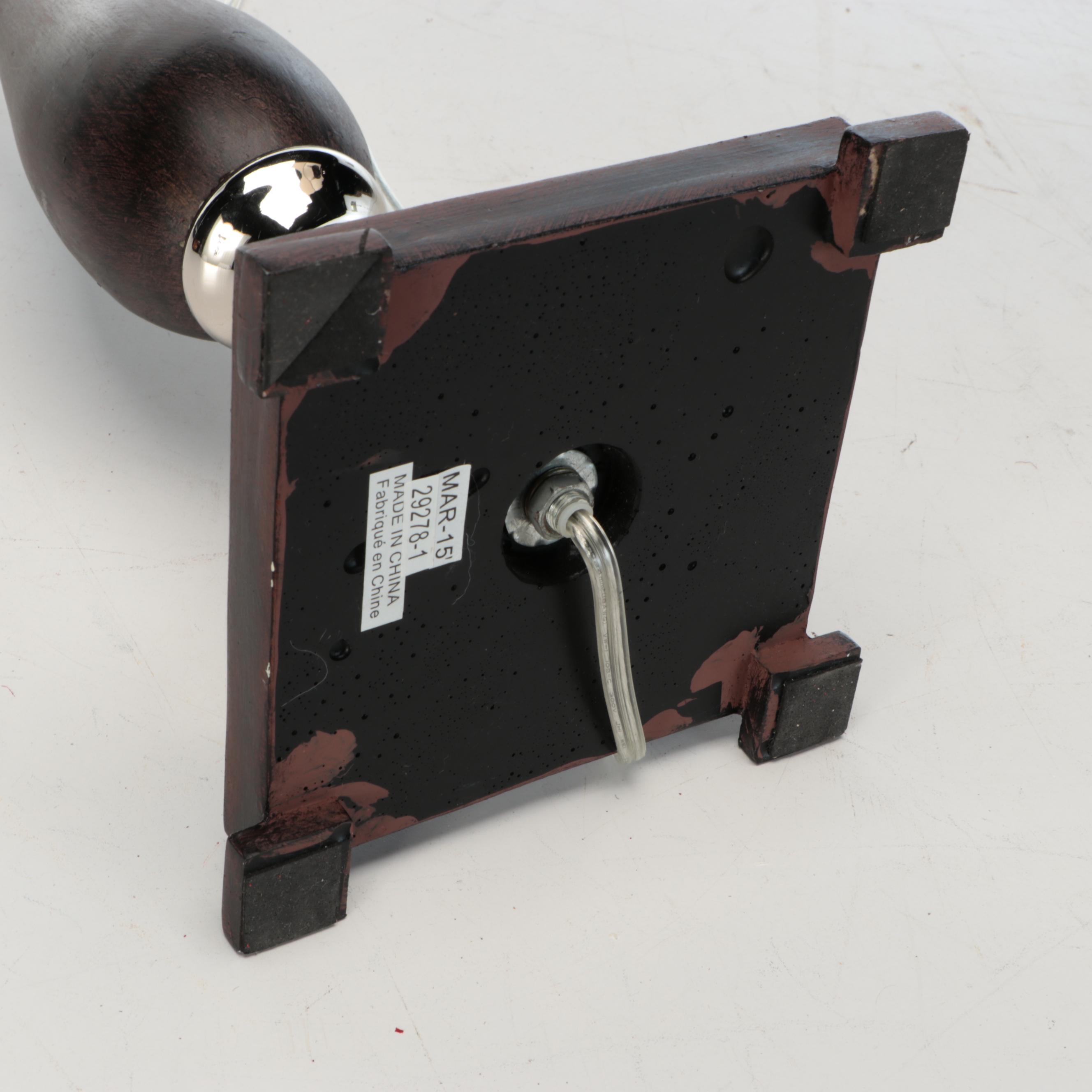 Uttermost "Valstrona" Chrome and Wood Console Lamps with Tall Cube Silk Shades