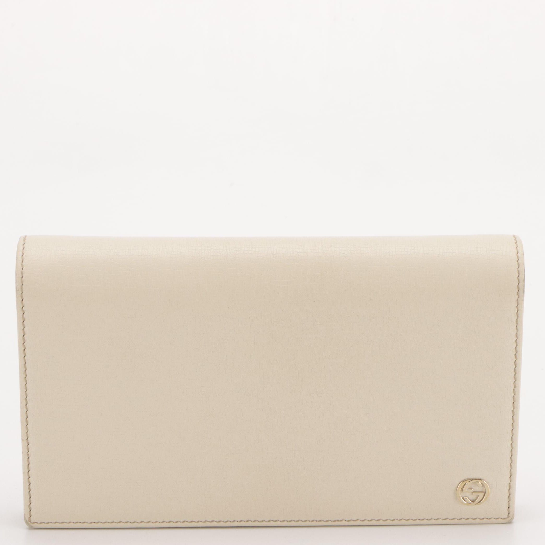 Gucci Full Flap Clutch Wallet in Off-White Leather