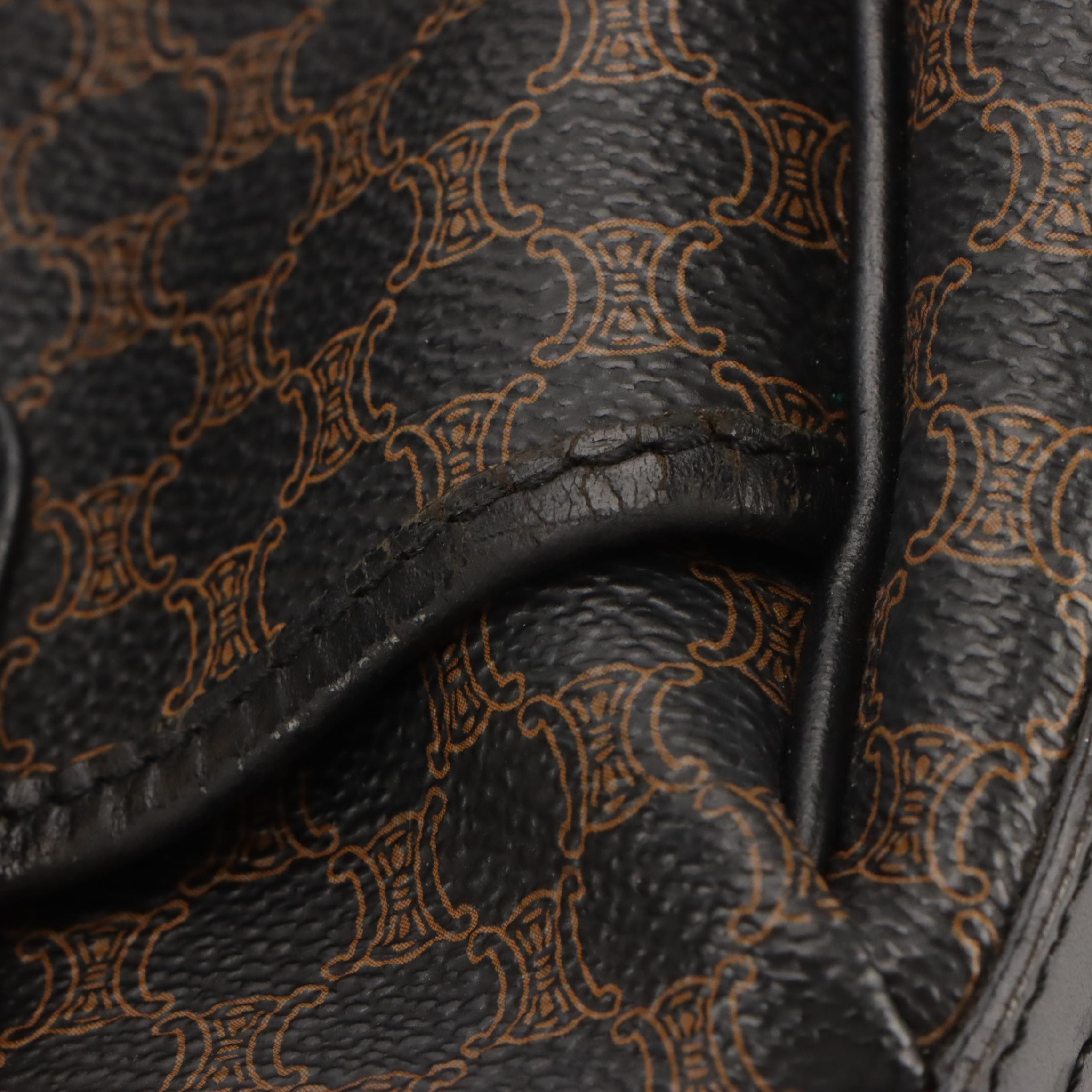 Celine Boston Handbag in Brown and Black Macadam Canvas and Black Leather Trim