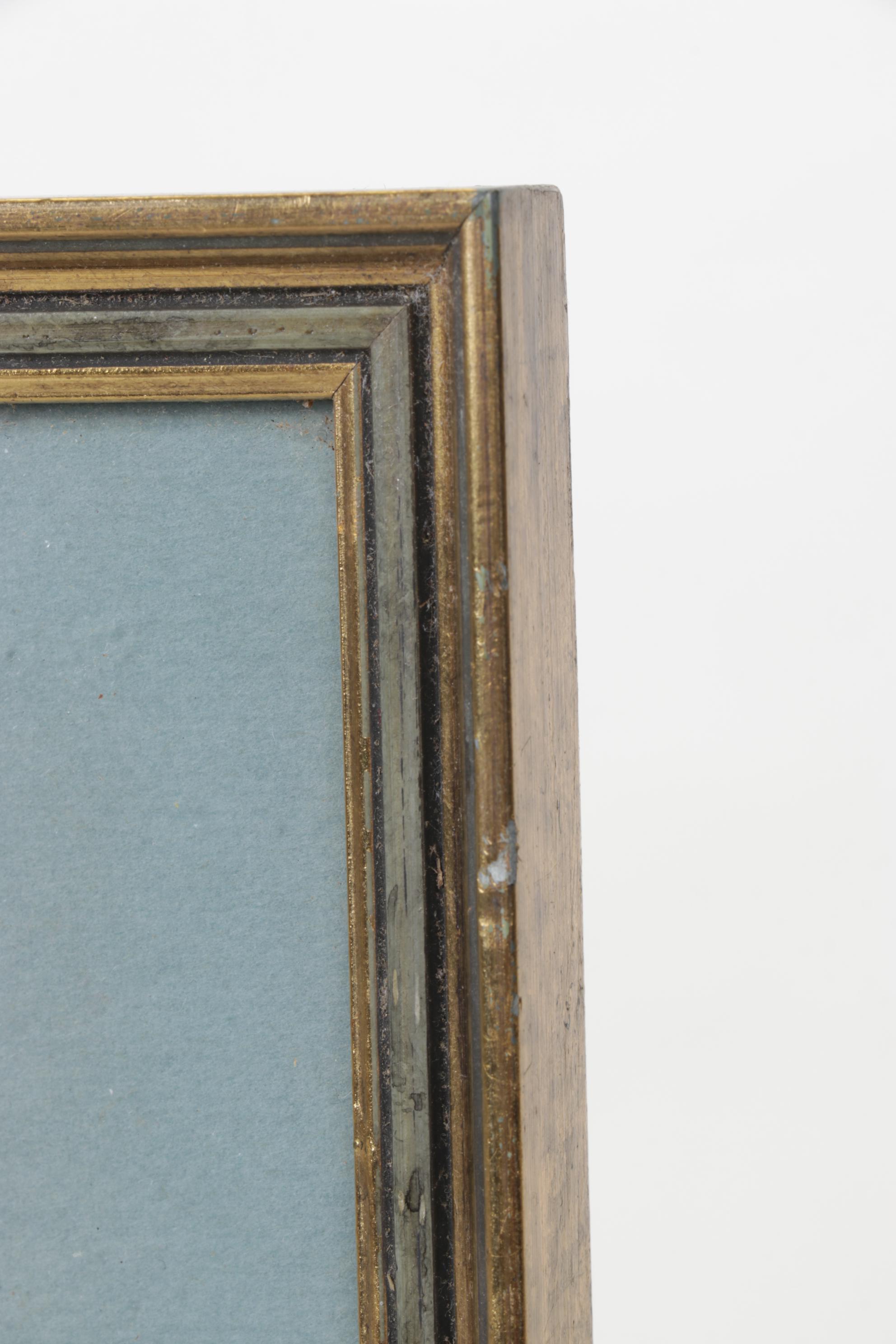 Blue Monochrome Scene of Fishermen in Open Sea Watercolor Offset Lithograph