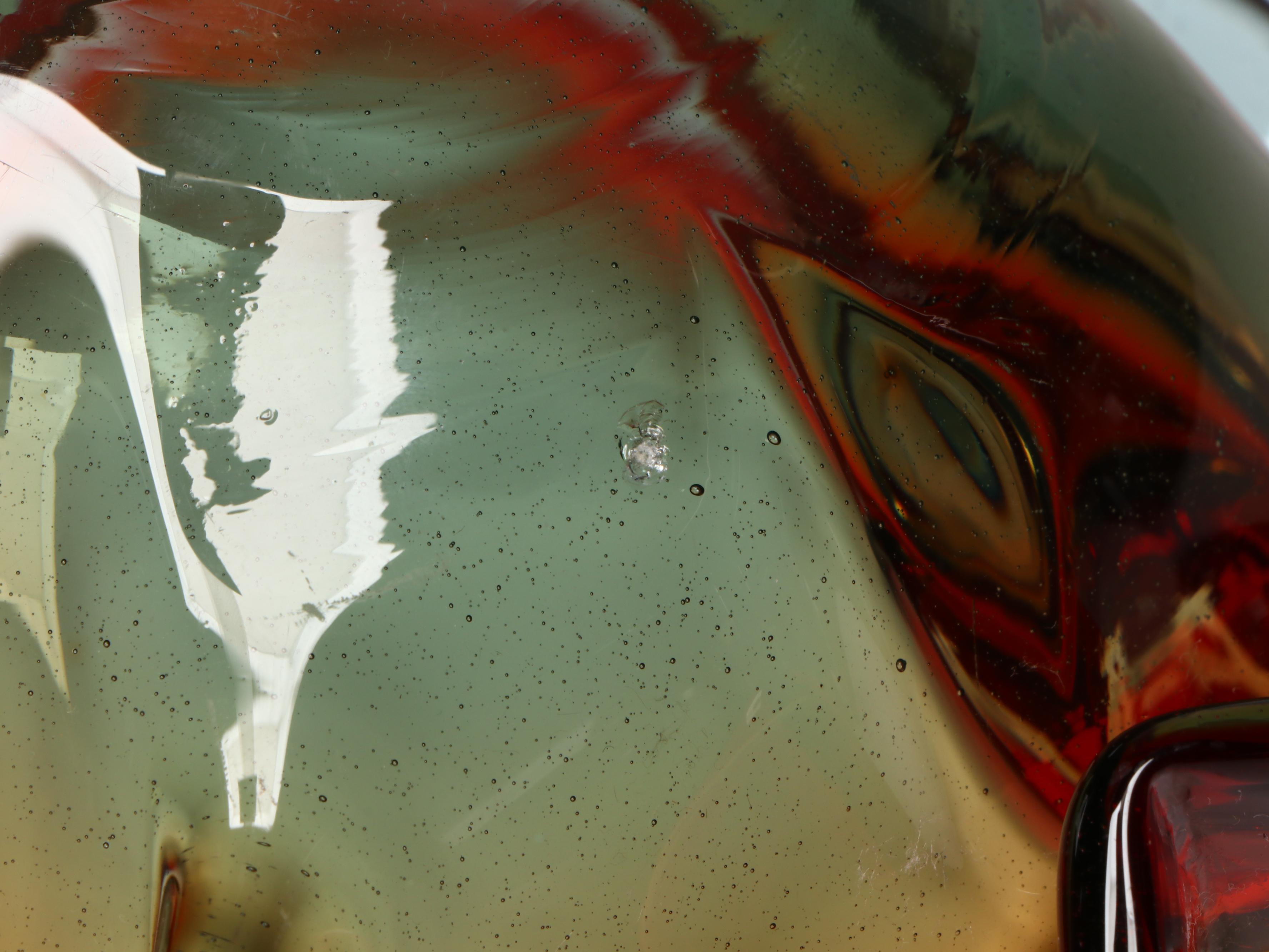 Murano Style Ruffled Multicolor and Cranberry Petal Edged Art Glass Bowls