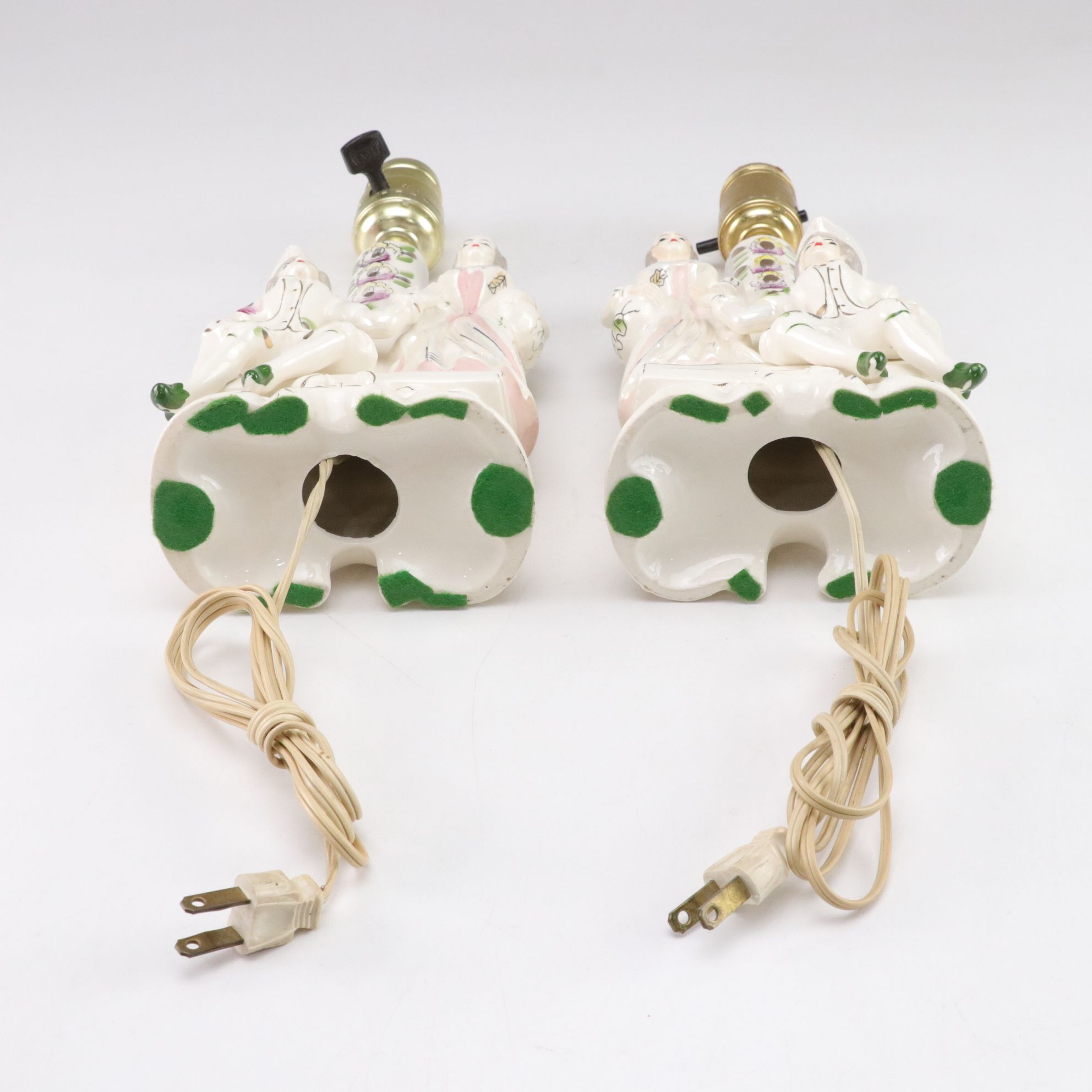 Victorian Style Colonial Couple Gilt Porcelain Figural Lamps in Pair