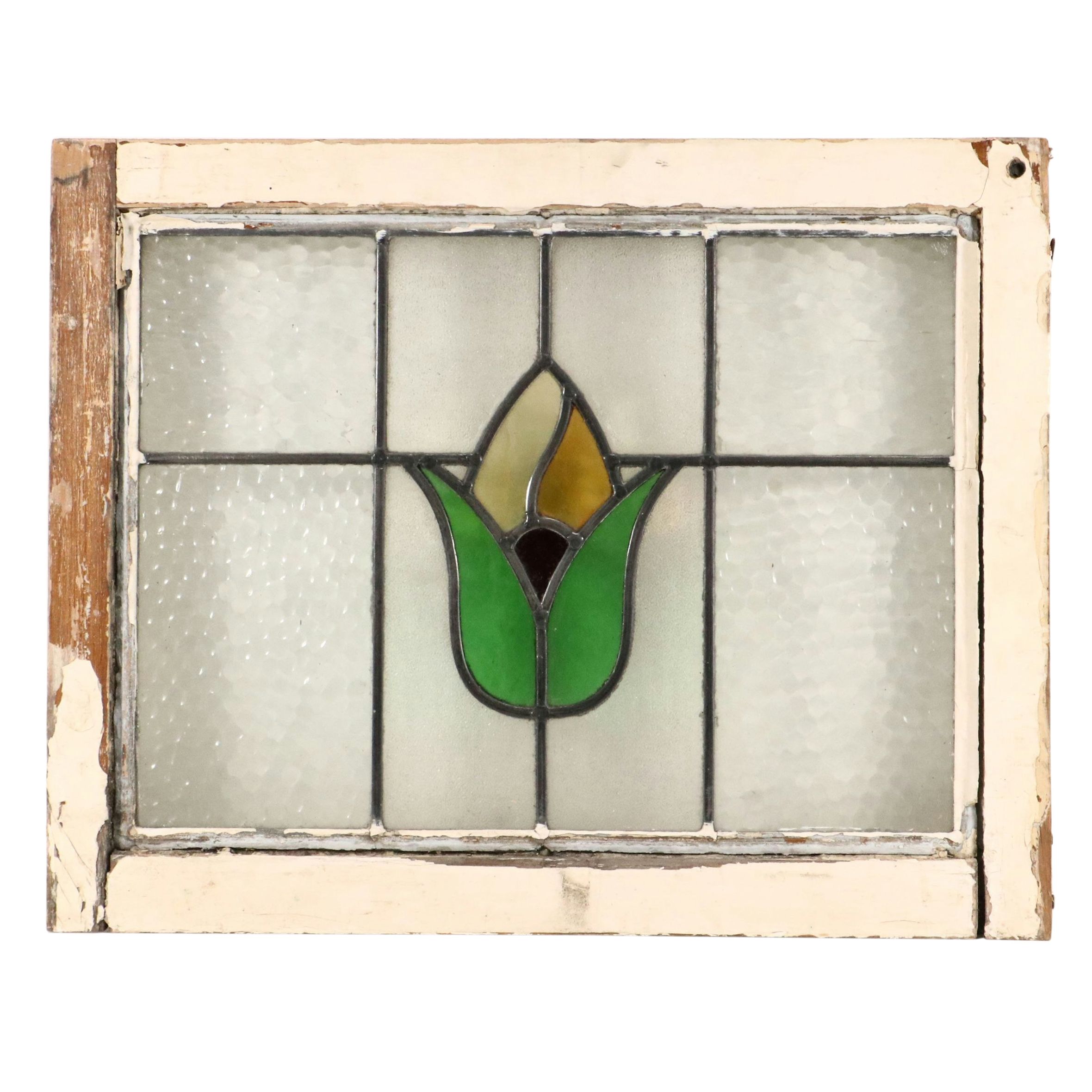 English Style Floral Stained Lead Glass Window Panel