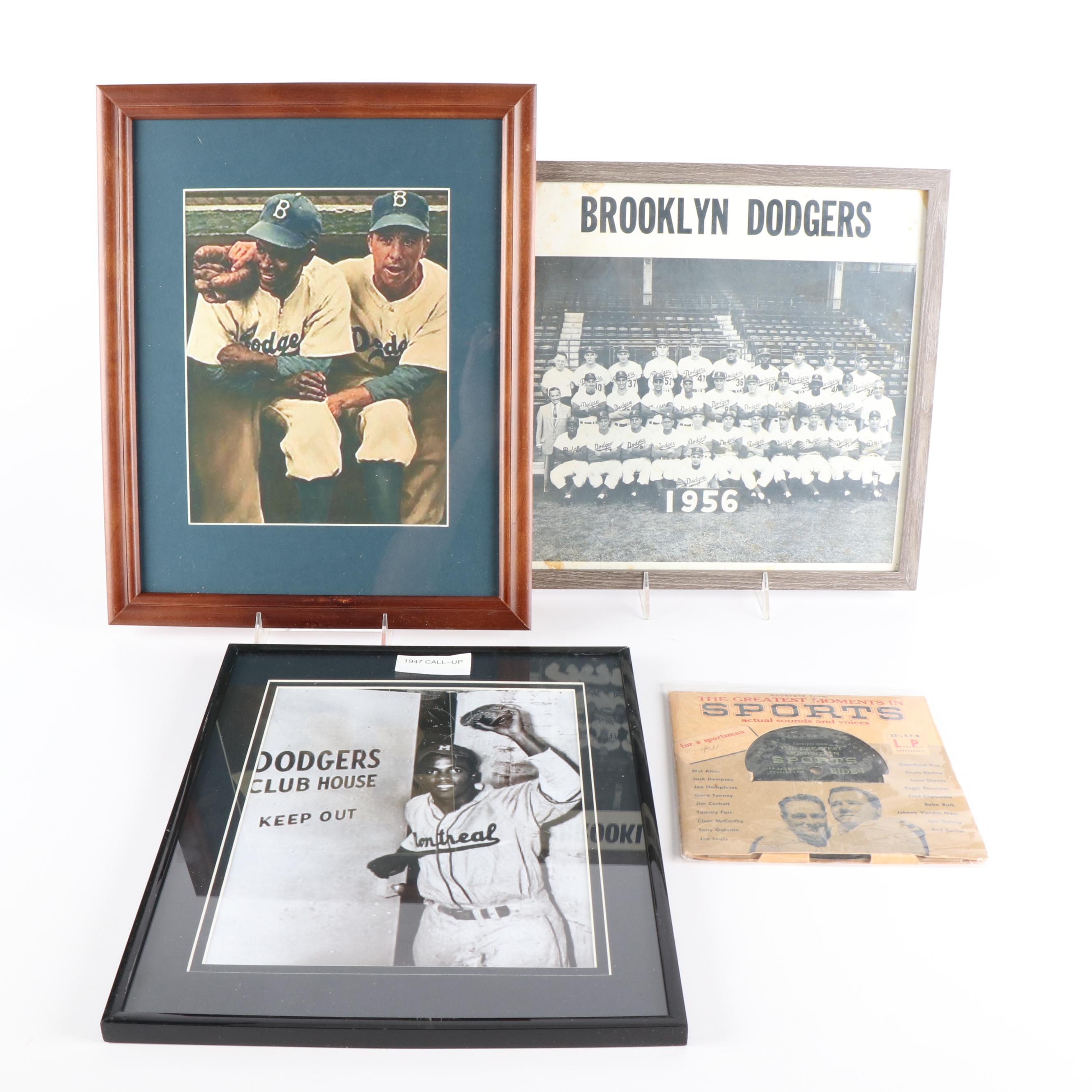 Three Framed Jackie Robinson/Brooklyn Dodgers Items and More