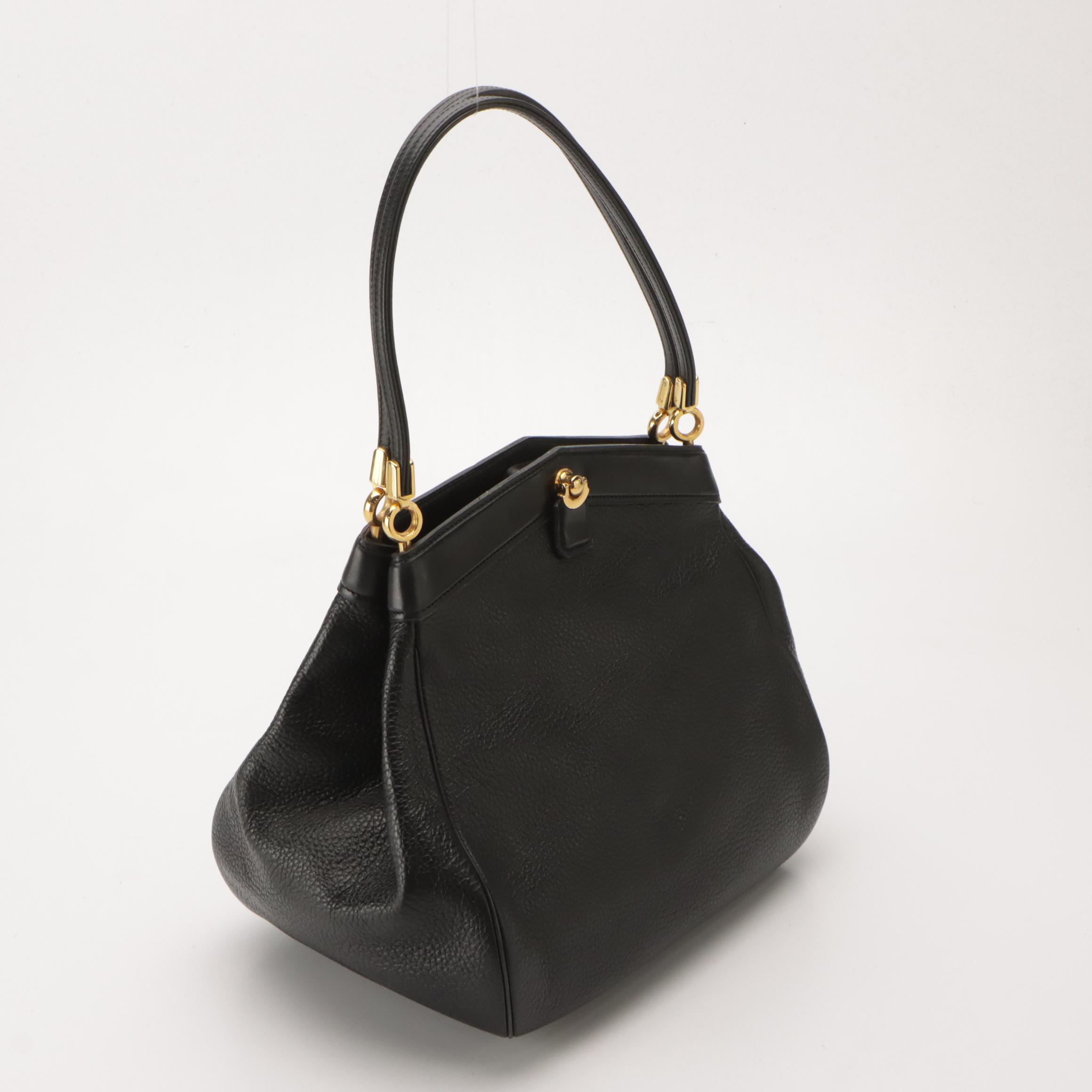 Christian Dior Vintage Black Grained Leather Shoulder Bag