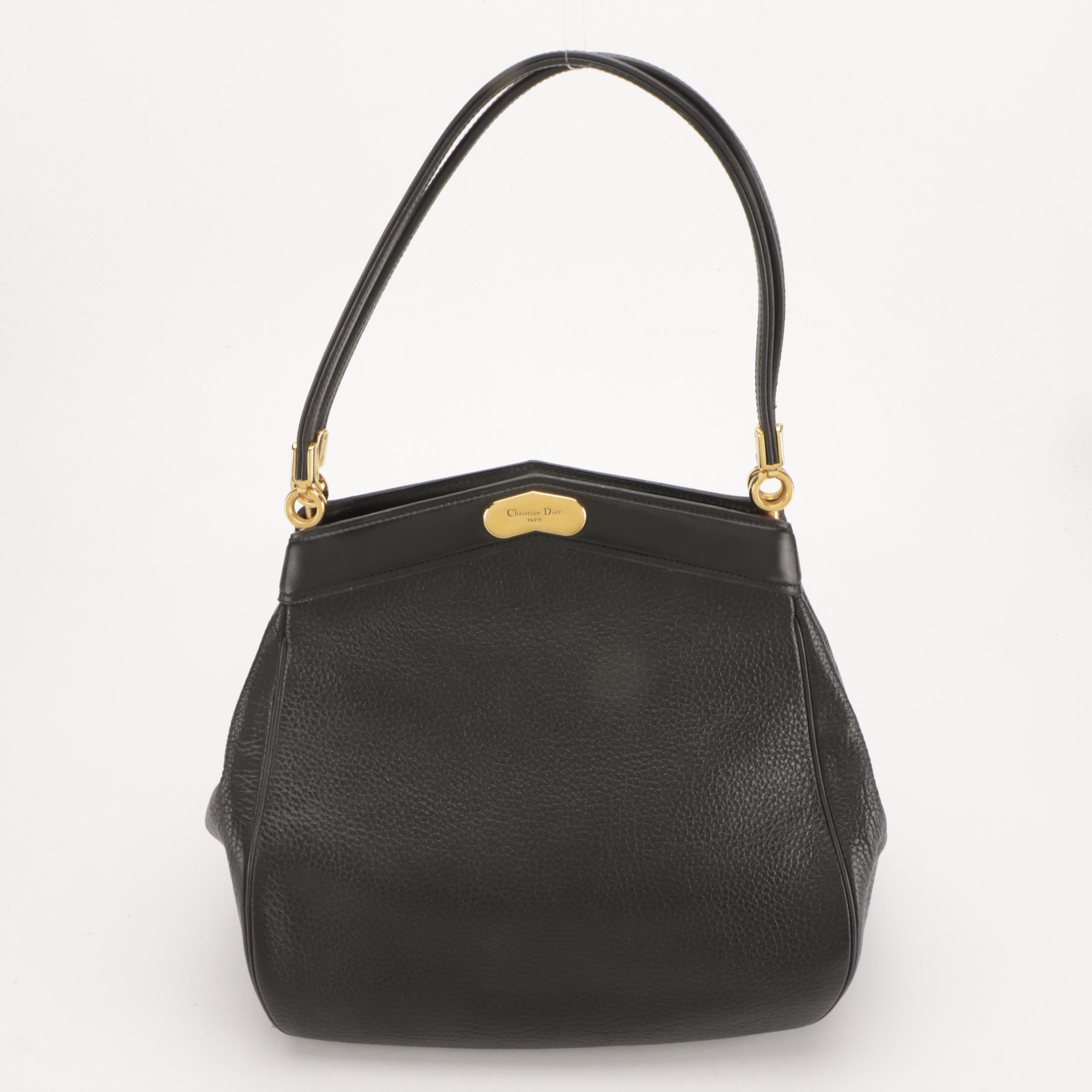 Christian Dior Vintage Black Grained Leather Shoulder Bag