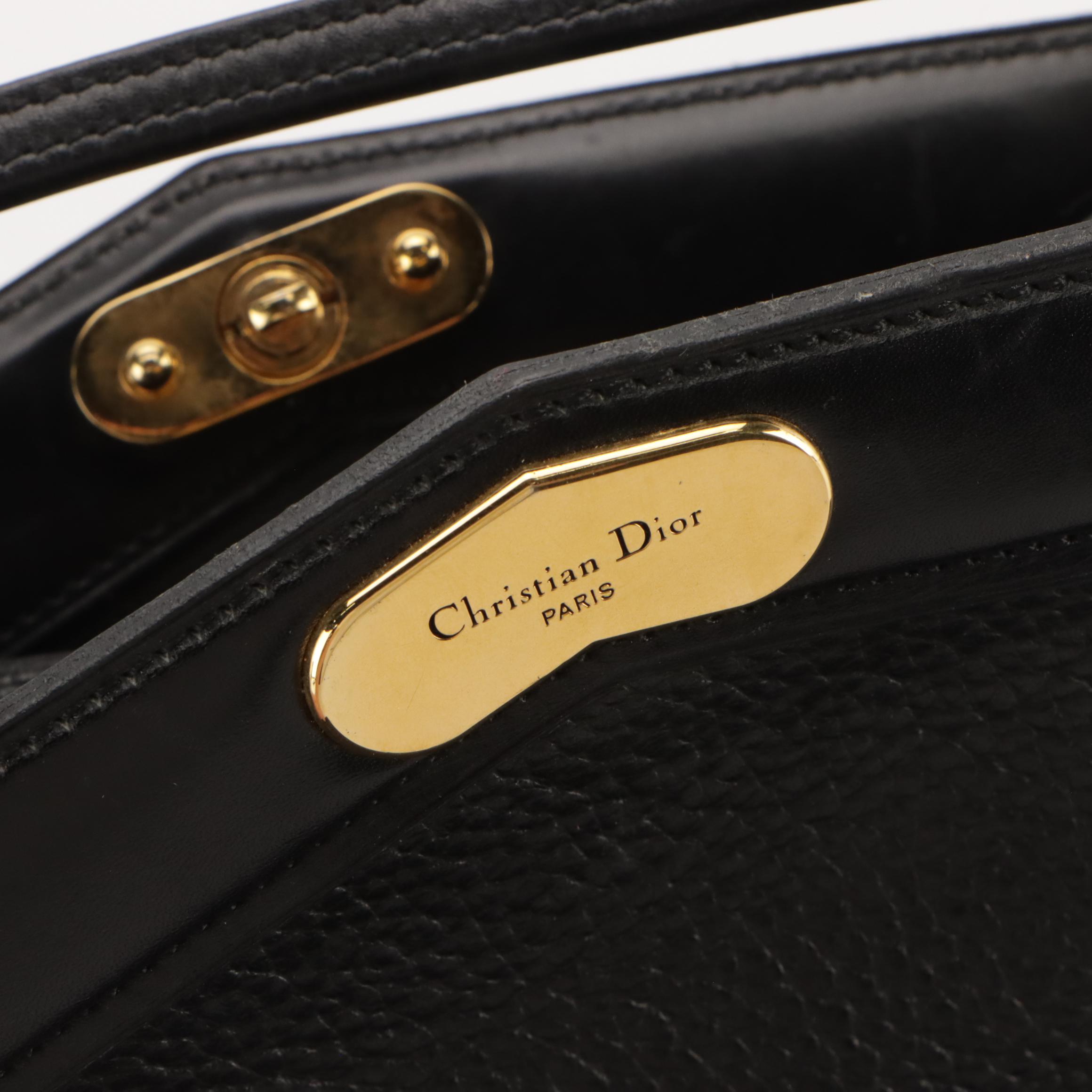 Christian Dior Vintage Black Grained Leather Shoulder Bag