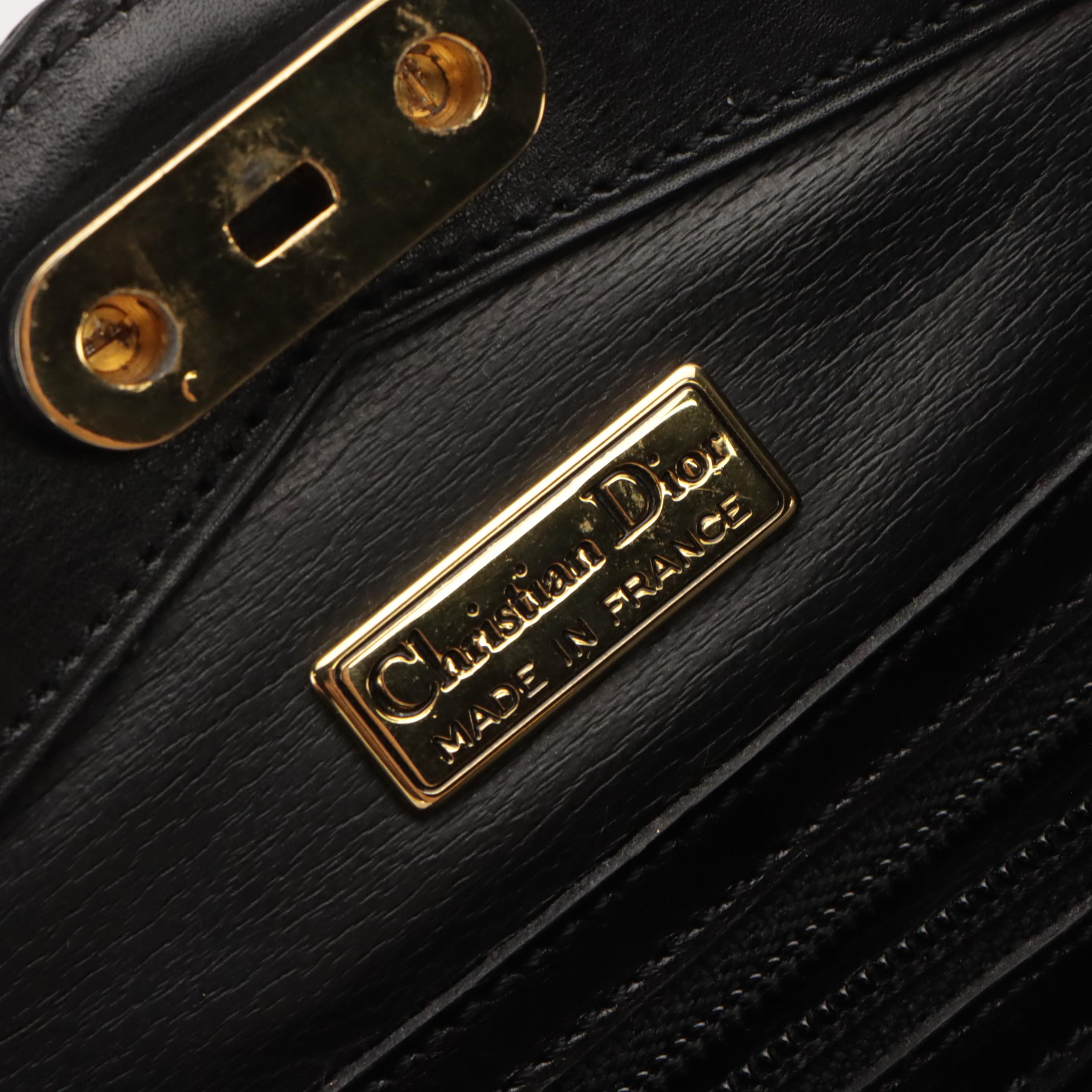 Christian Dior Vintage Black Grained Leather Shoulder Bag