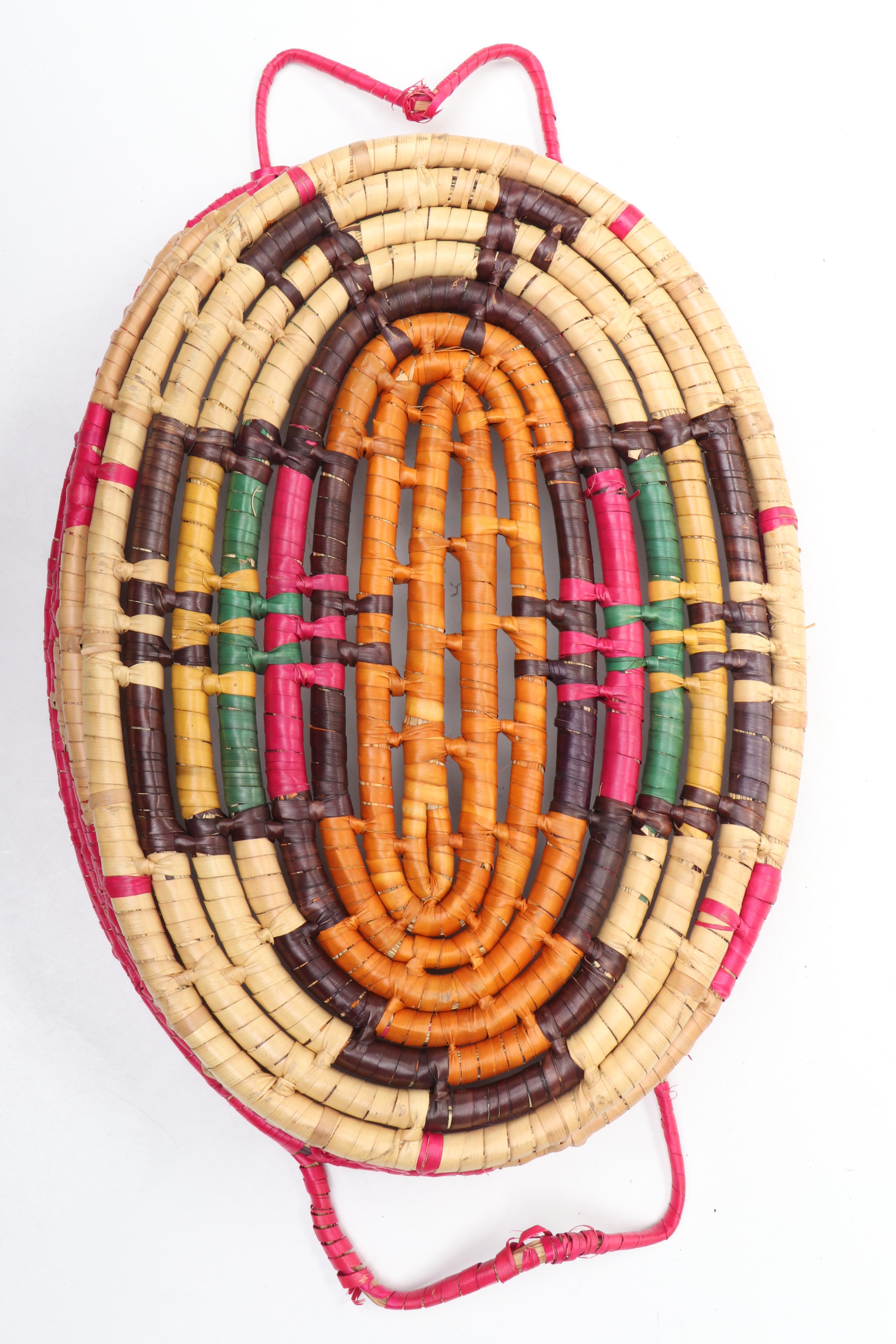 Ethiopian Muday Handwoven Colored Tray, Ghana Bolga Basket, Uganda Coiled Basket