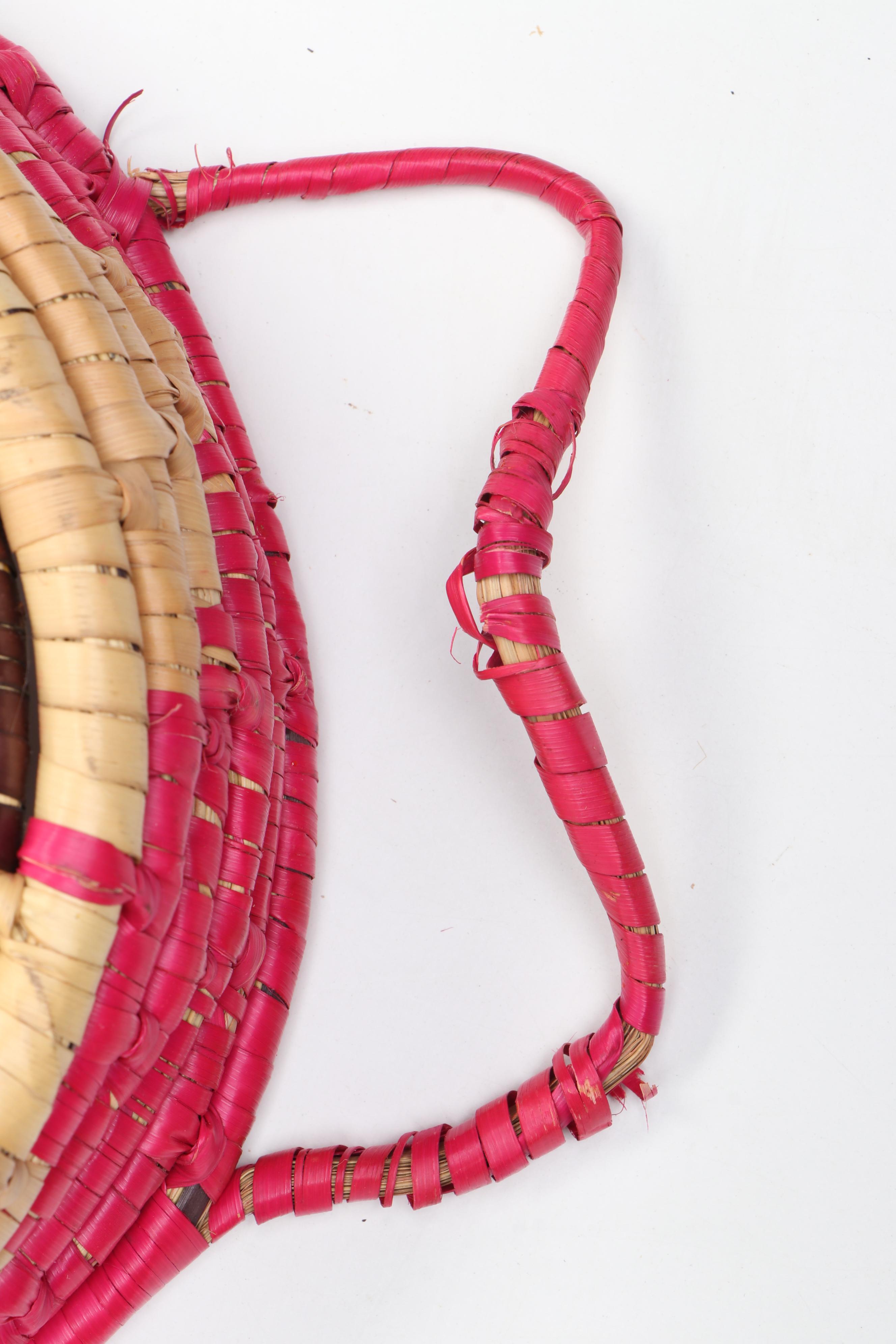 Ethiopian Muday Handwoven Colored Tray, Ghana Bolga Basket, Uganda Coiled Basket