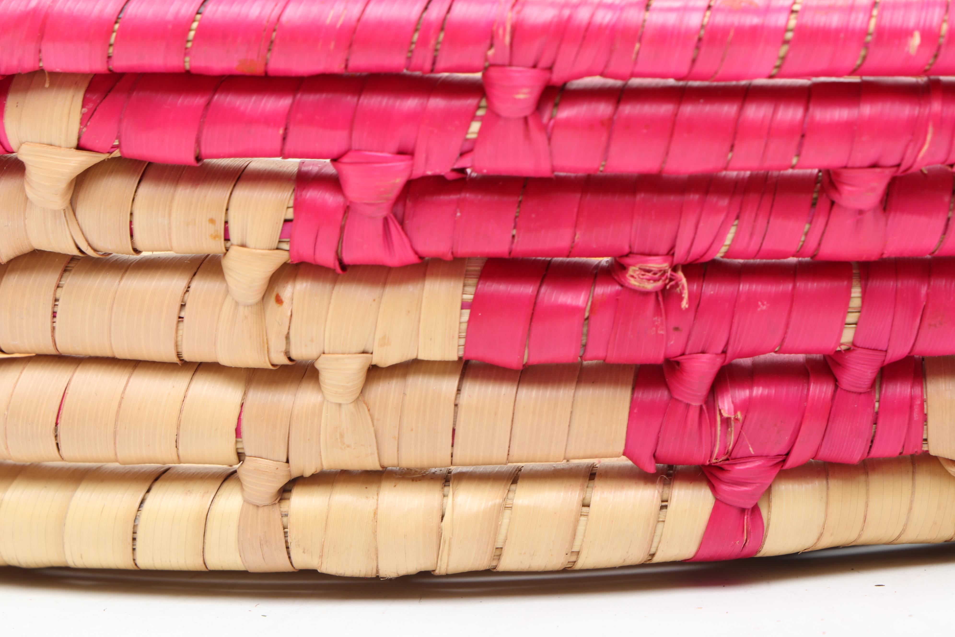 Ethiopian Muday Handwoven Colored Tray, Ghana Bolga Basket, Uganda Coiled Basket